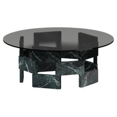 Opus Mod 4 Marble, Extrawhite Glass And Metal Low Table by Antonio De Marco
