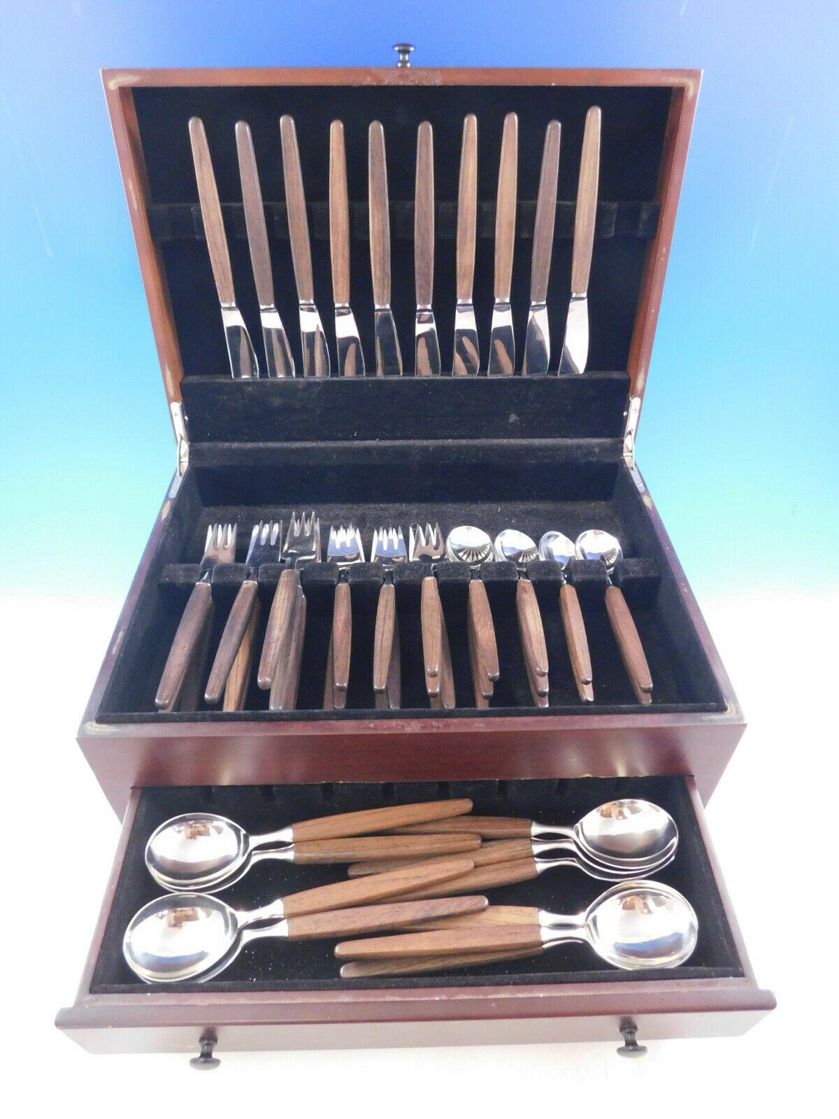20th Century Opus Rosewood Lundtofte Denmark Stainless Steel Flatware Set Service 50 Pieces