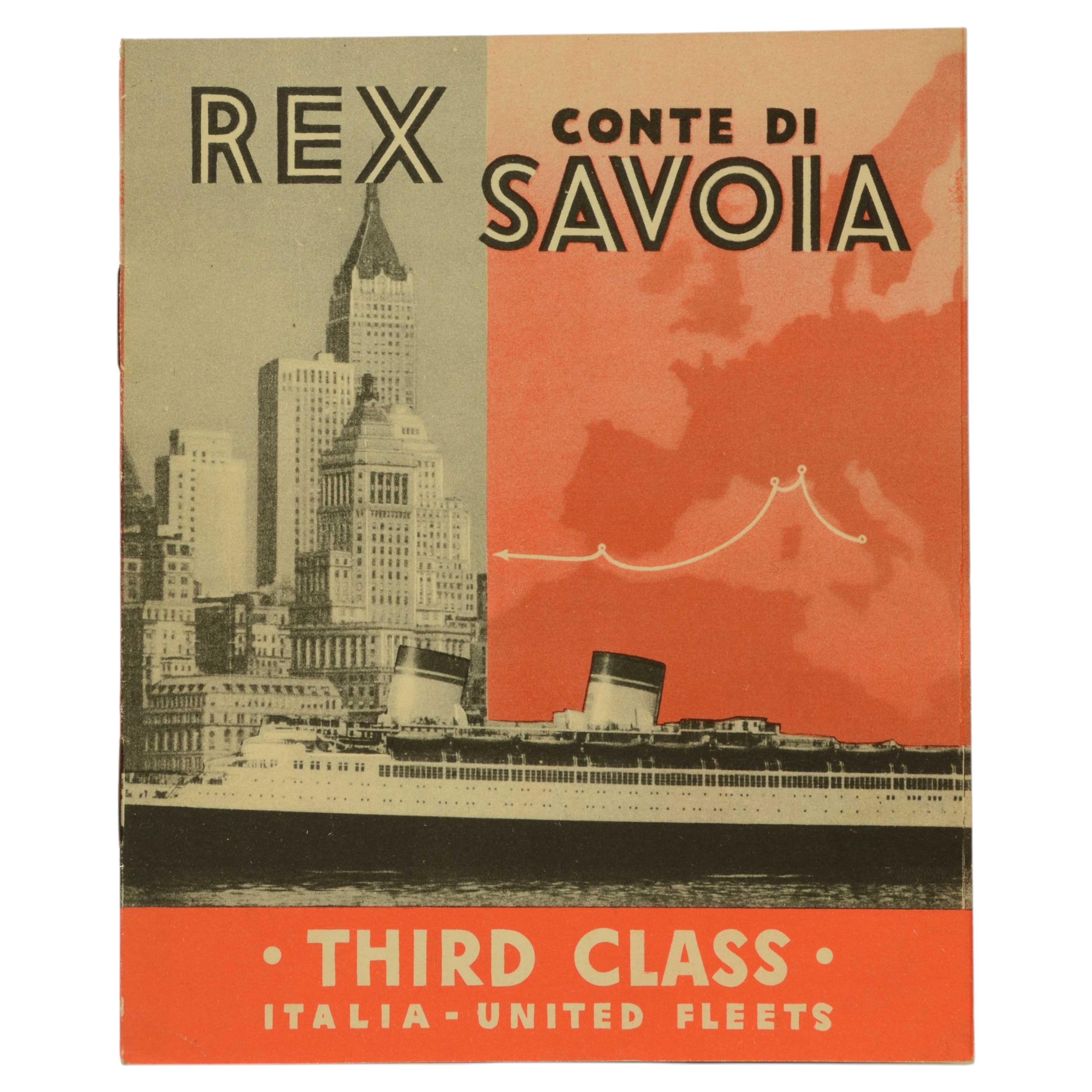 Folleto publicitario tercera clase Transatlántico REX y Conte di Savoia 1937