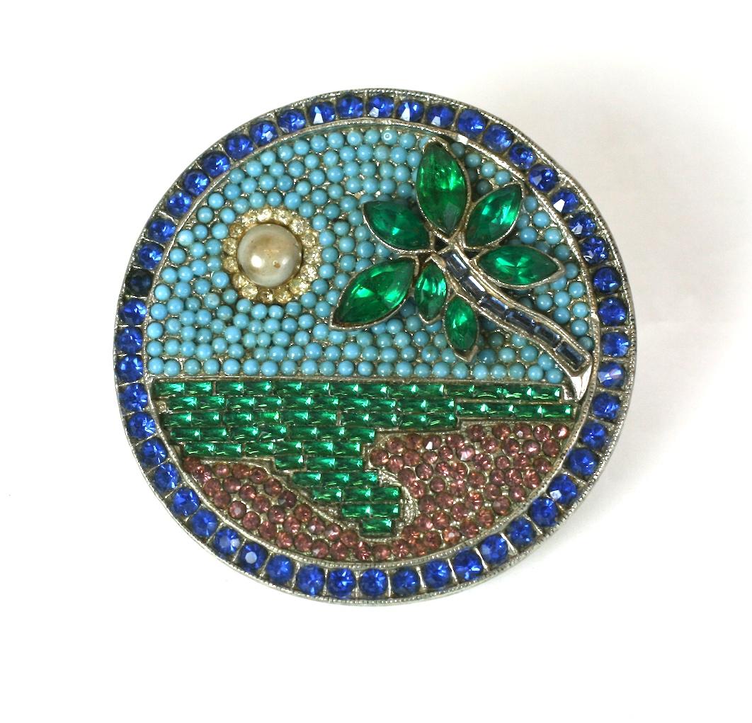 Rare collectible, Art Deco Moon over Miami Brooch from the 1930's. Designed by Oreste Agnini for Ora. All completely hand set stones, 3 different versions available.
Unsigned. 2.25