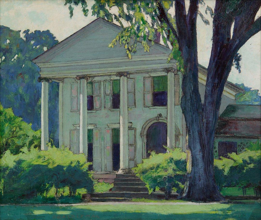 House in Hudson, Ohio, Late 19th Century Painting by Cleveland School Artist - Brown Landscape Painting by Ora Coltman