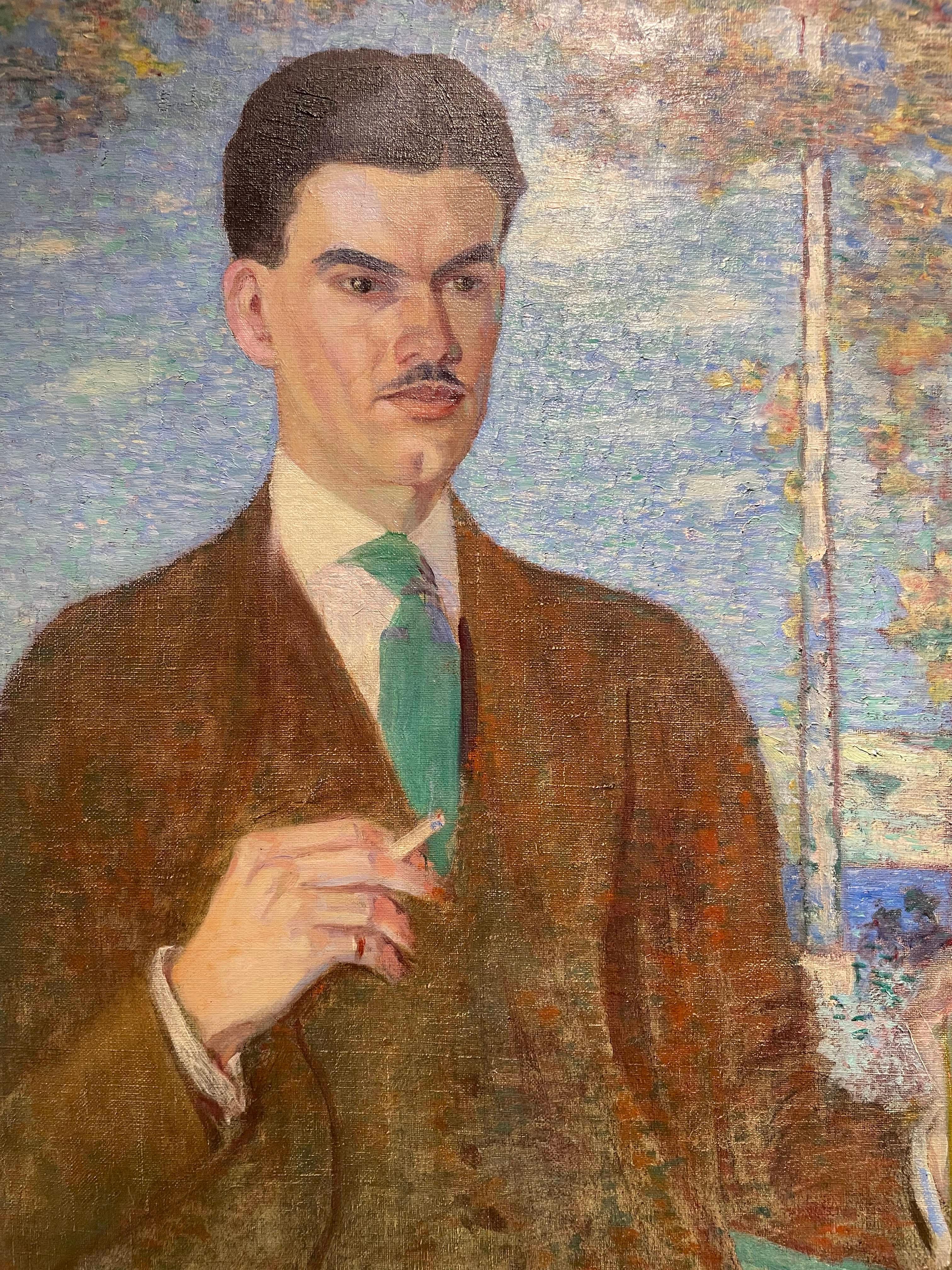 Retrato de De Forest Mellon, principios del siglo XX c/ Paisaje, Escuela de Cleveland en venta 5