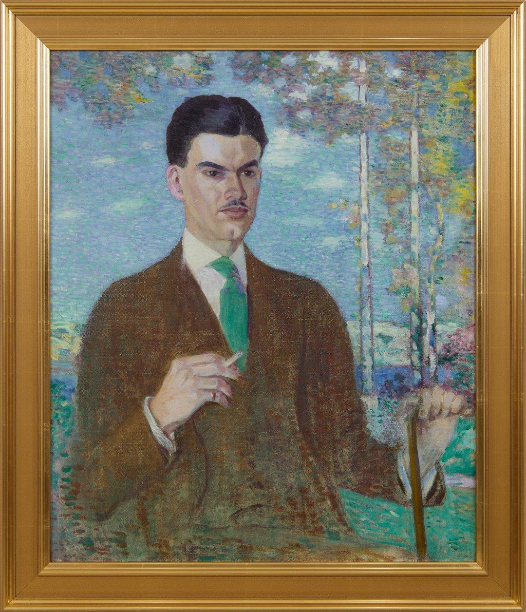 Retrato de De Forest Mellon, principios del siglo XX c/ Paisaje, Escuela de Cleveland - Painting de Ora Coltman