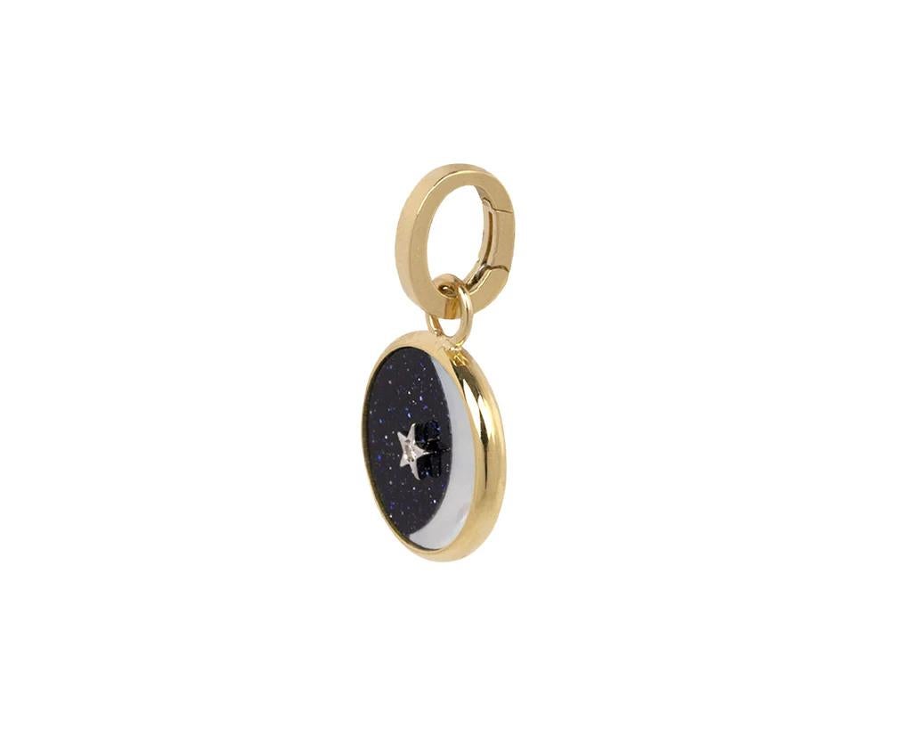 Contemporary Ora Crescent Moon Charm with Aventurine, White Diamond, 18k Yellow Gold Diamond For Sale