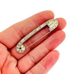 ORA signed vintage silver tone rhinestones safety pin designer brooch