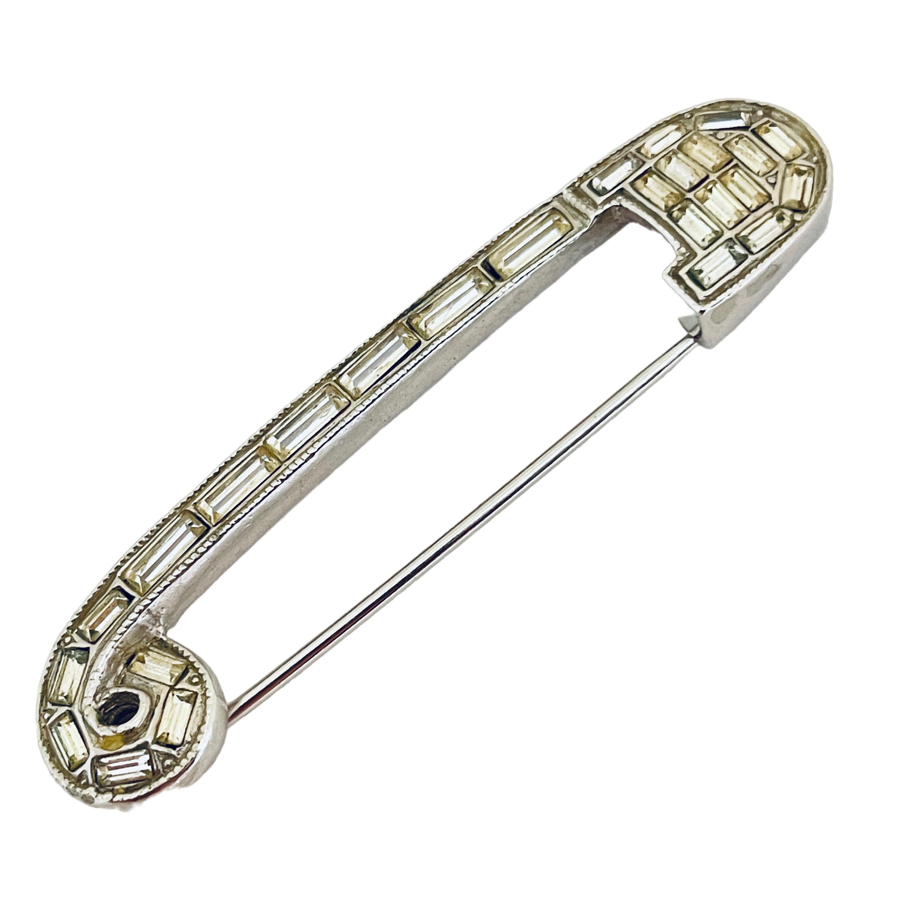 ORA signiert Vintage Silber Ton Strass Sicherheitsnadel Designer Brosche