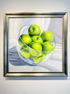 Ora Sorensen, "Apples and Crystal", 30x30 Realism Fruit Oil Painting on Canvas