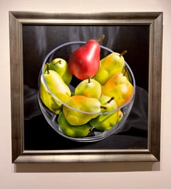 Ora Sorensen, "One Red Pear", 30x30 Fruit Bowl Oil Painting on Canvas