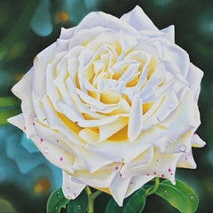 Ora Sorensen, "Flecked", peinture à l'huile sur toile blanche à fleurs blanches, 20 x 20 cm