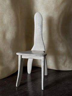 Neutral Off White Lacquered Ash Wood Oracle Bone Script Chair by kar