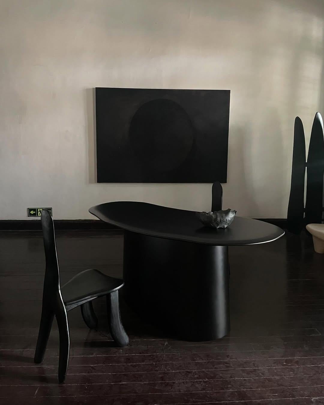Contemporary Hand-sculpted Black Ash Wood Chair Matte Finish by kar For Sale 1
