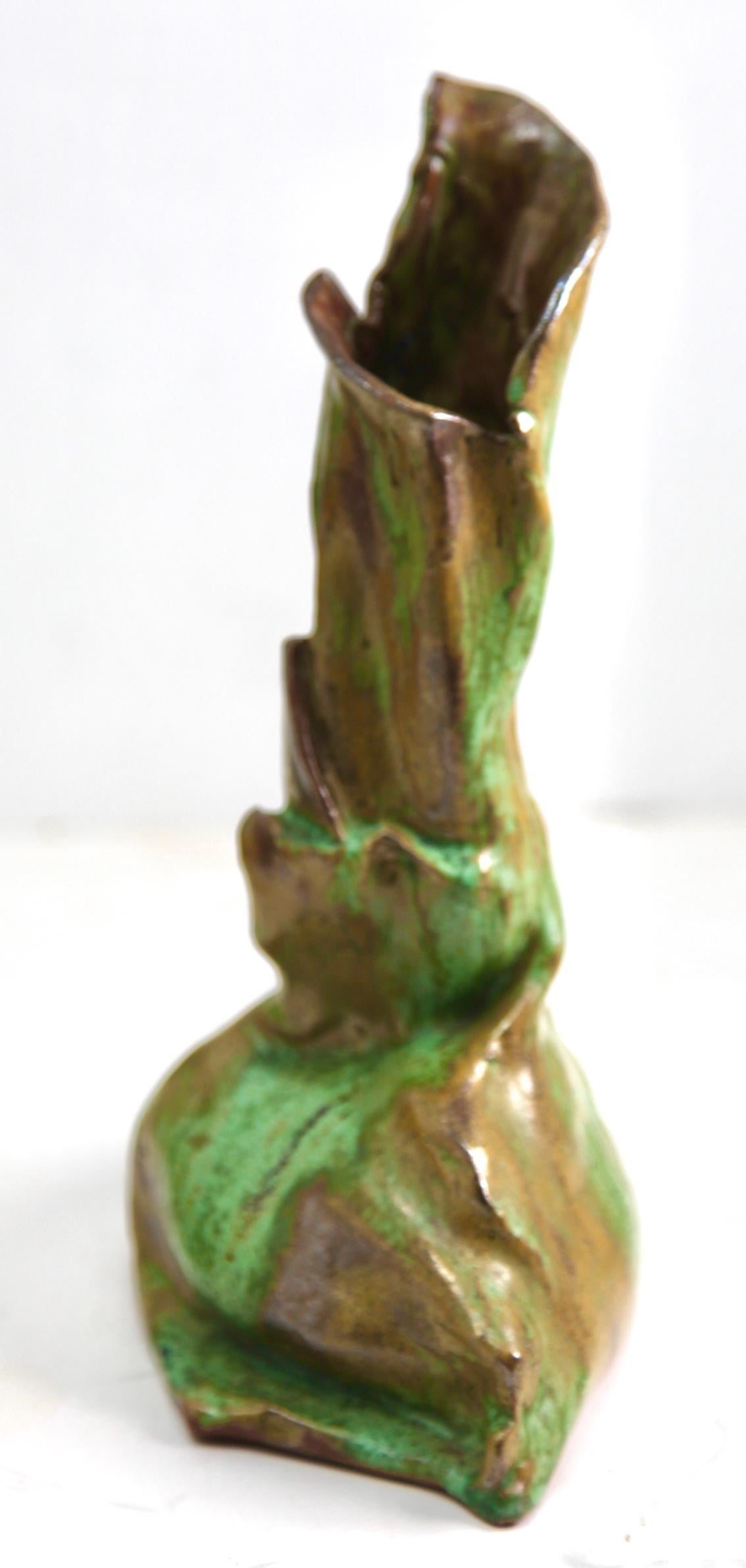 French Oraganis Ceramic Vase Beautiful Glaze in Shades of Brown and Green, circa 1930 For Sale
