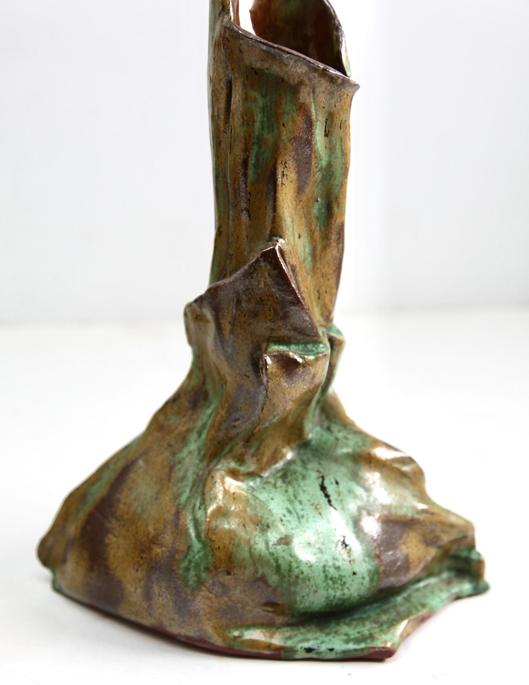 Oraganis Ceramic Vase Beautiful Glaze in Shades of Brown and Green, circa 1930 For Sale 2