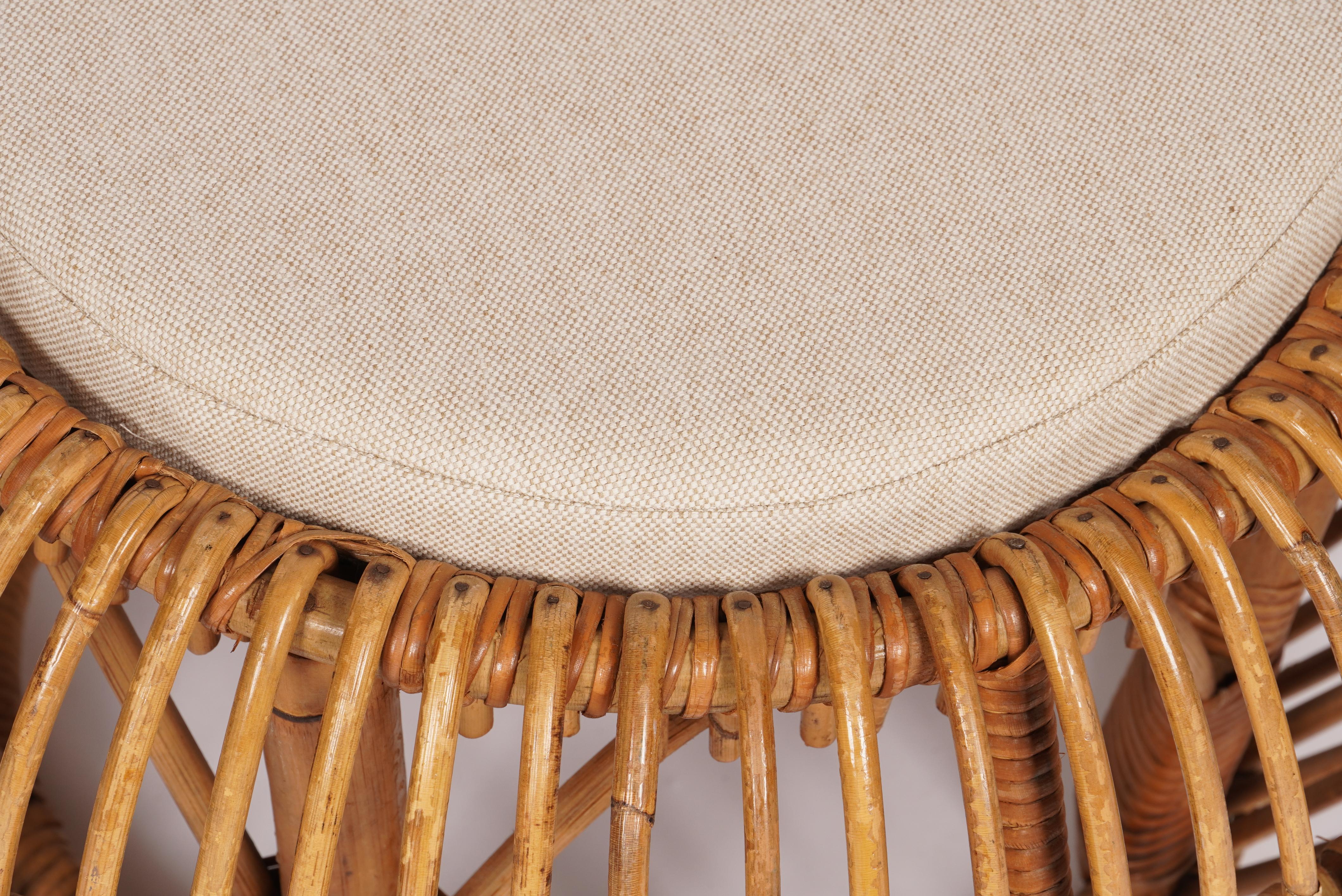 Mid-20th Century Oragnic Modern Rattan Ottoman with Cushion Insert  c1960s For Sale
