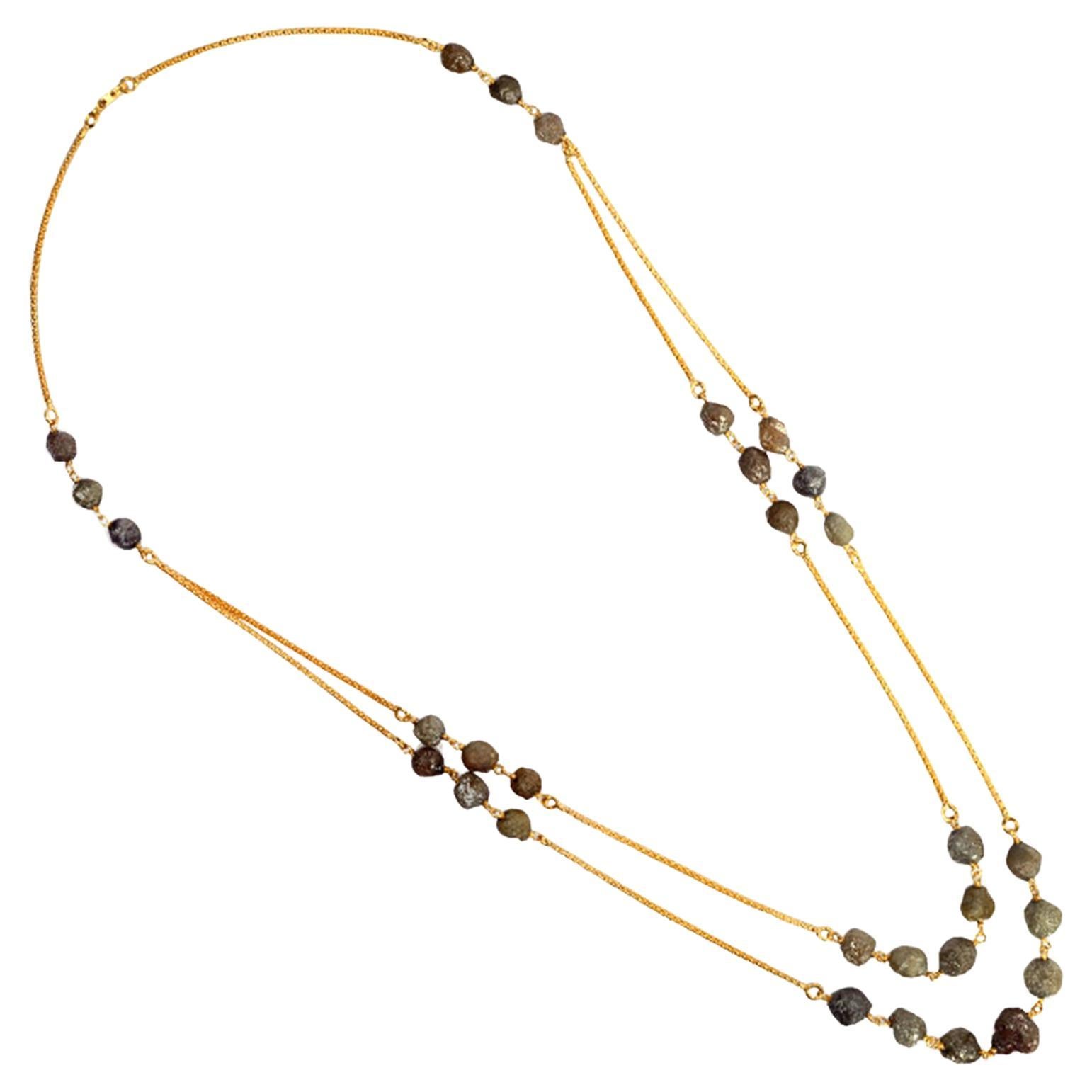 Oragnic Rough Diamond Chain Necklace Made In 18k Yellow Gold For Sale