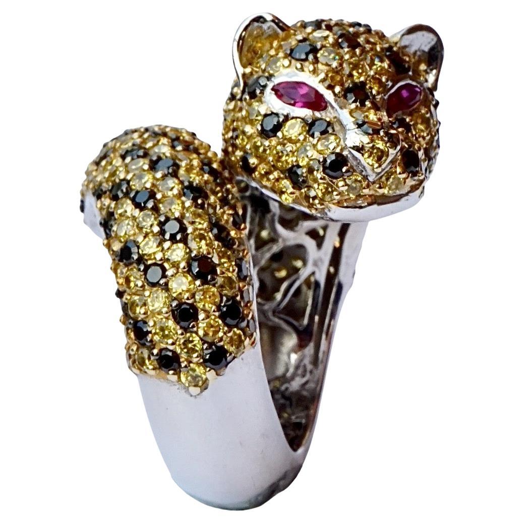 Orah London Sterling Silver Gold Plated Leopard Cocktail Ring Cubic Zirconia