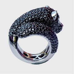 Orah London Sterling Silber Schwarzer Leopard Cocktail Ring mit Pavé Zirkonia