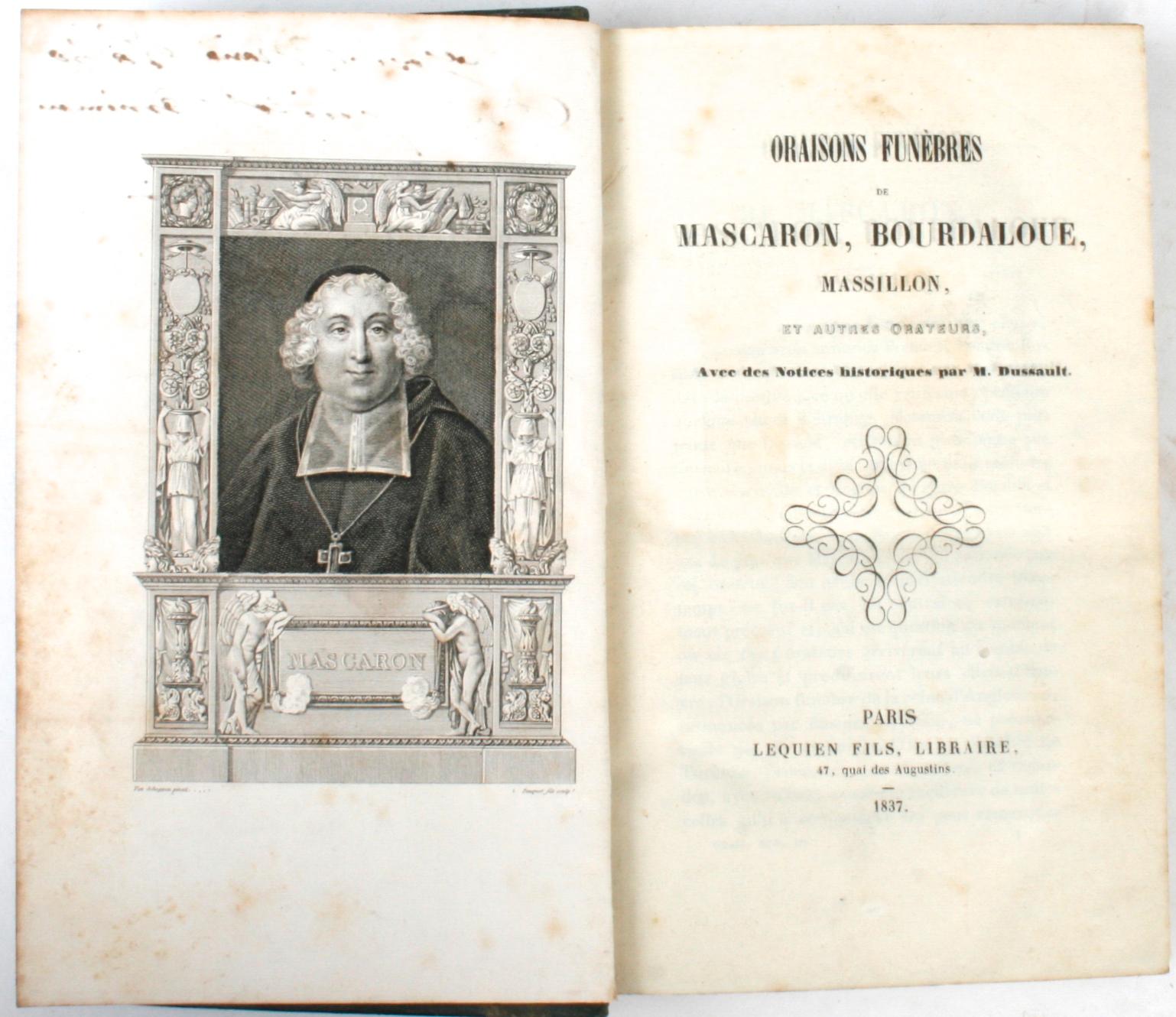 French Oraisons Funèbres de Mascaron, Bourdaloue, Massillon, et Autres Orateurs, 1837