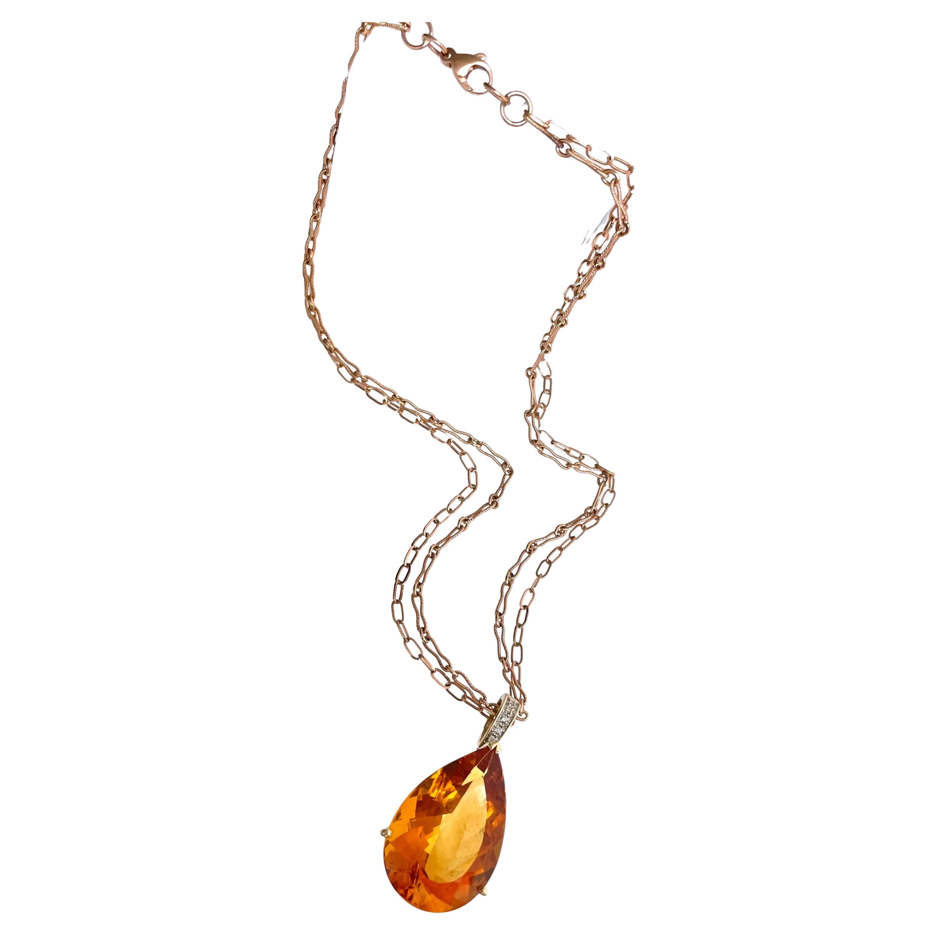 Contemporary  Orange 80 Carat Mandarin Citrine with Rose Gold Chain Paradizia Necklace For Sale