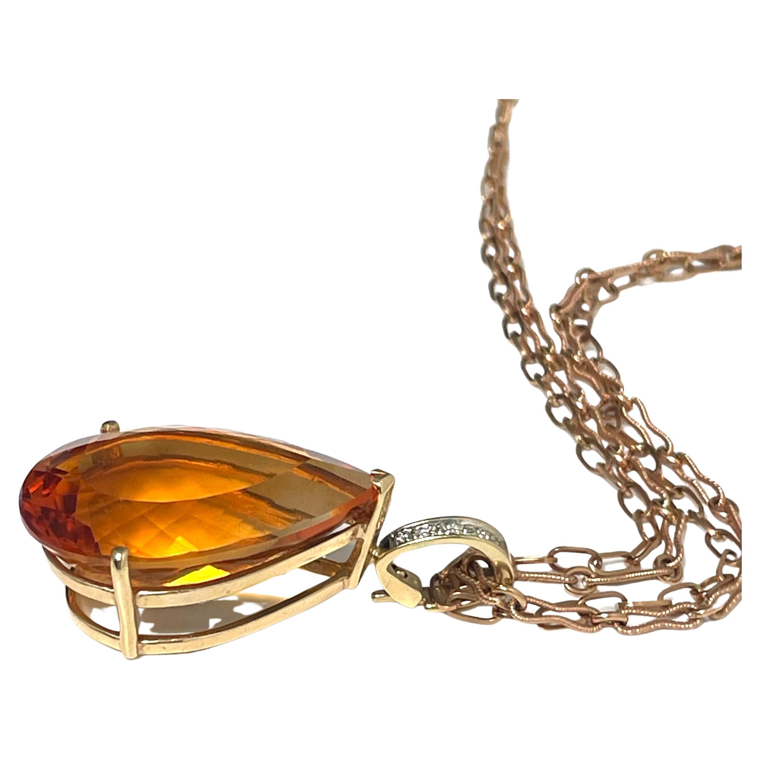 Pear Cut  Orange 80 Carat Mandarin Citrine with Rose Gold Chain Paradizia Necklace For Sale