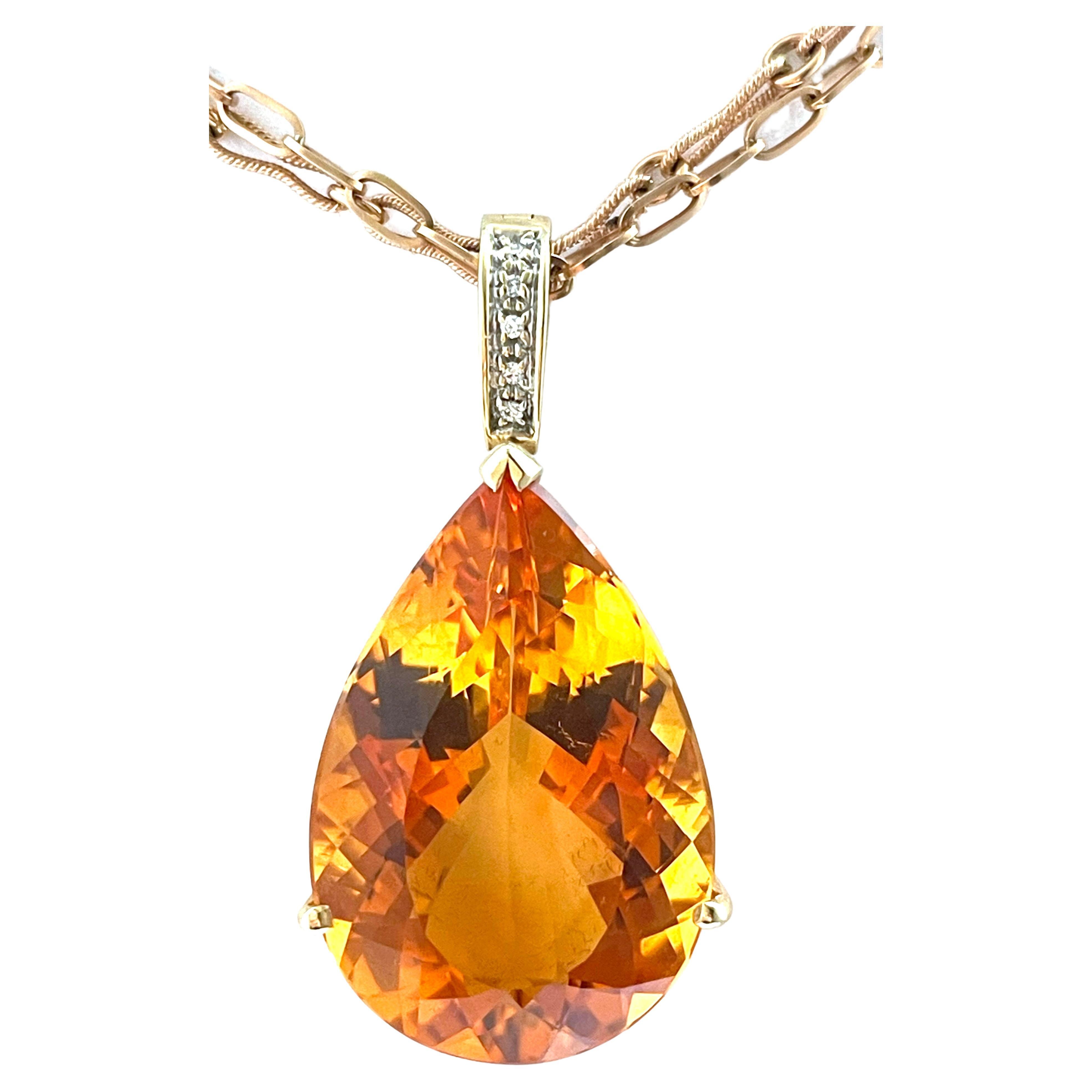 Women's  Orange 80 Carat Mandarin Citrine with Rose Gold Chain Paradizia Necklace For Sale