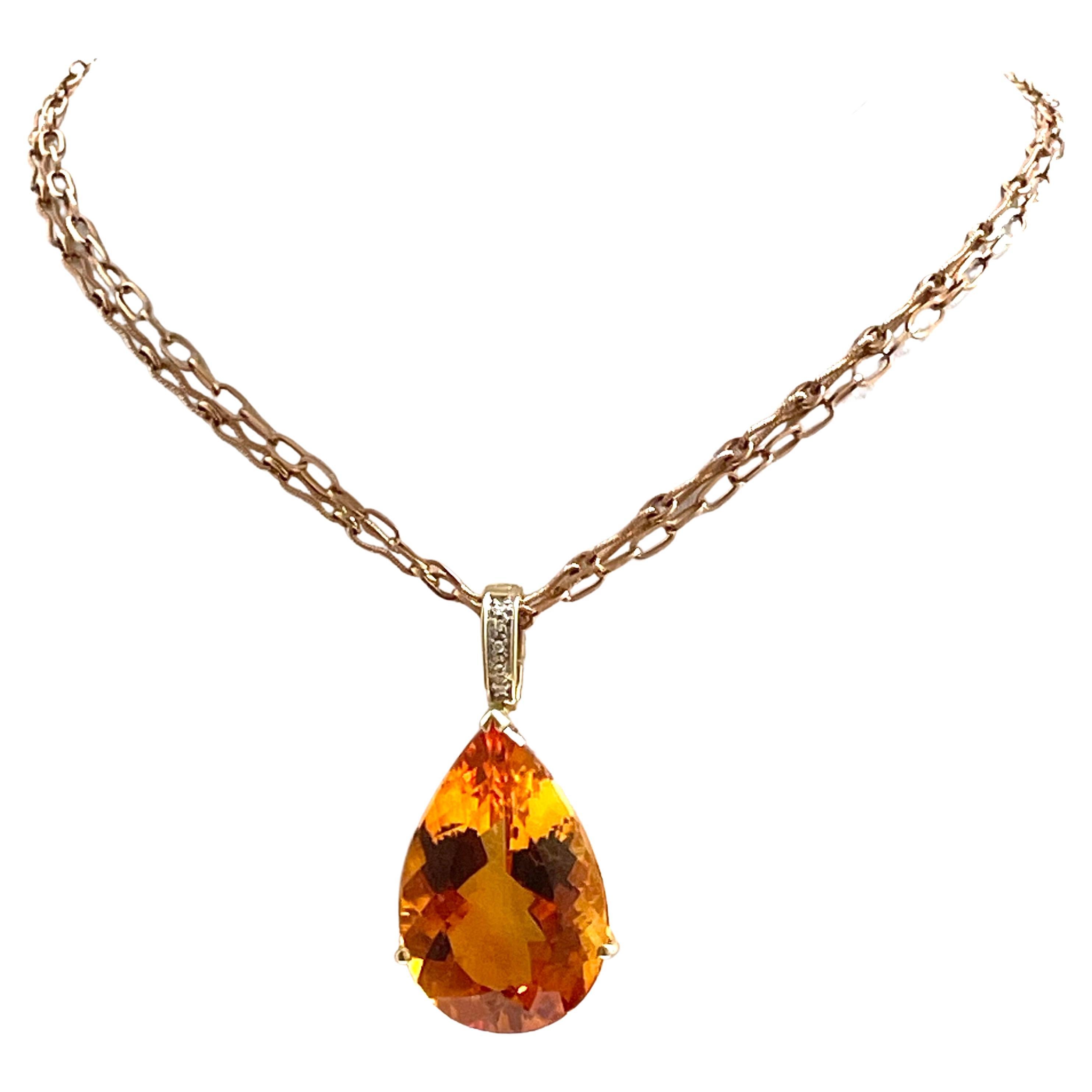  Orange 80 Carat Mandarin Citrine with Rose Gold Chain Paradizia Necklace For Sale 1