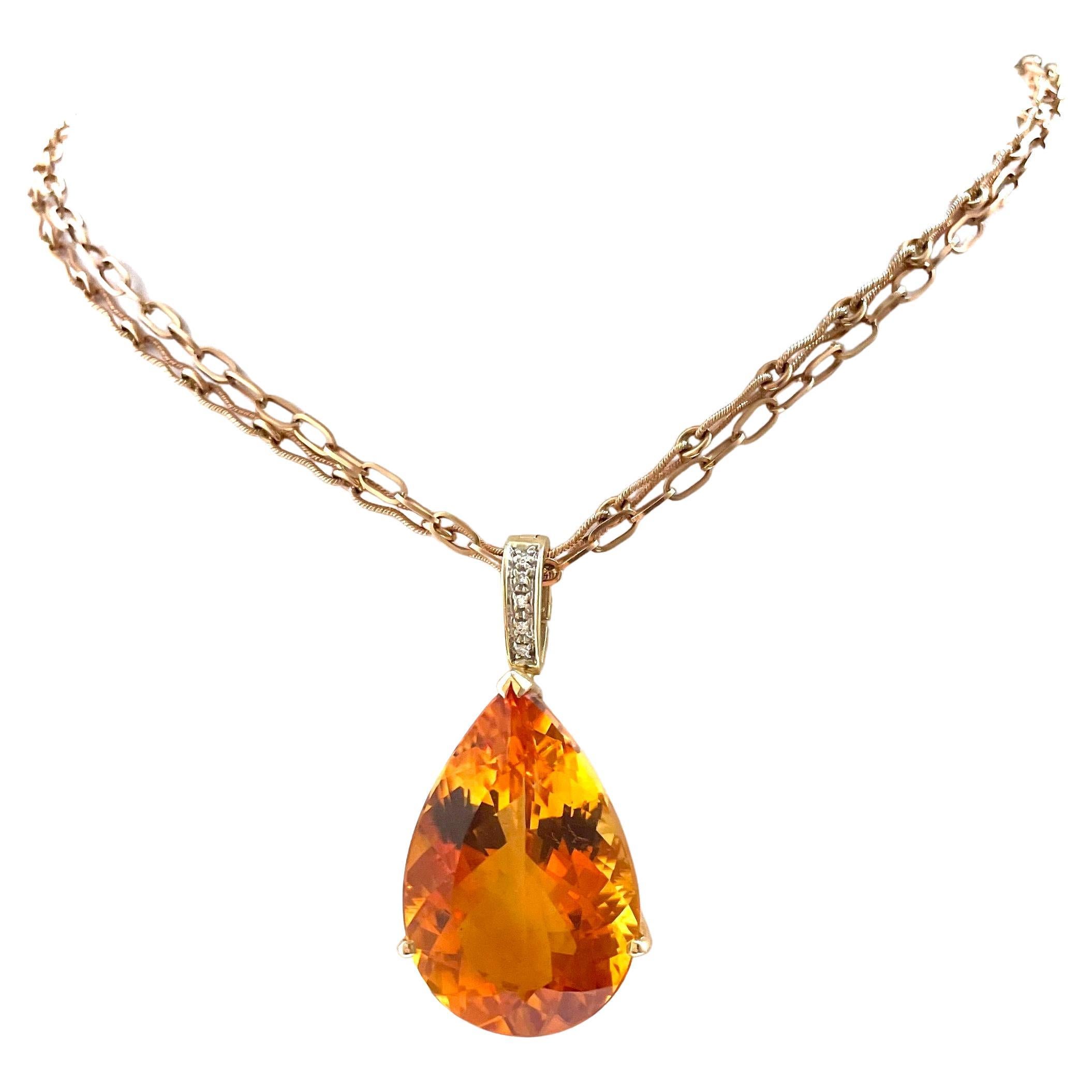  Orange 80 Carat Mandarin Citrine with Rose Gold Chain Paradizia Necklace For Sale