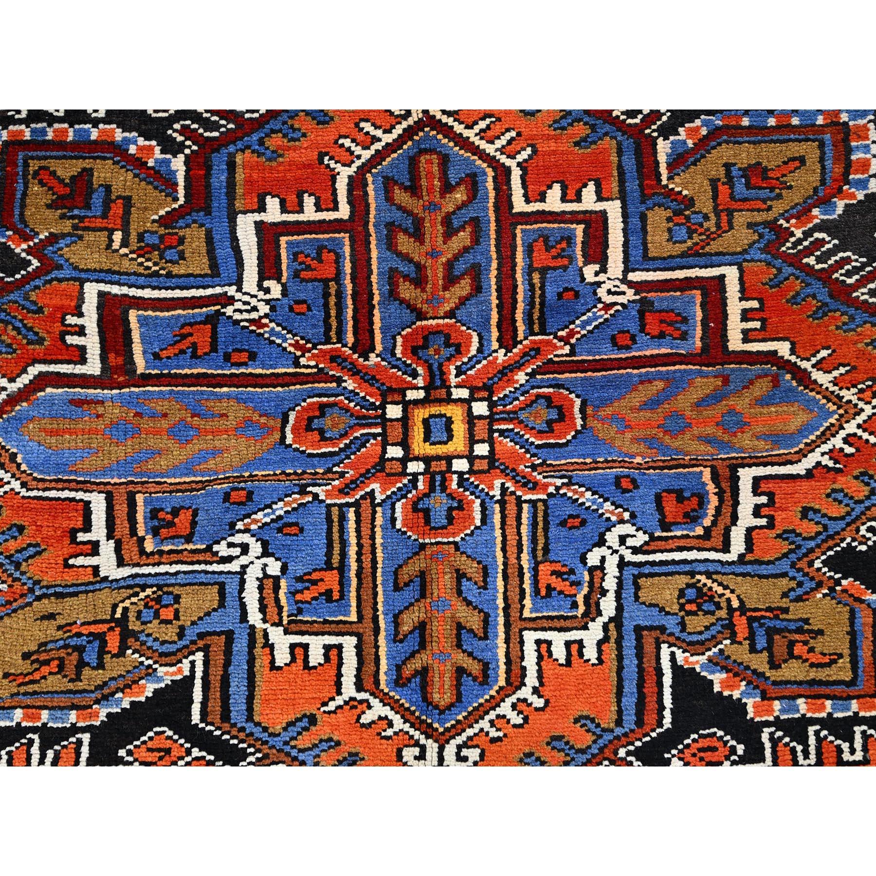 Orange Abrash Hand Knotted Vintage Persian Heriz Evenly Worn Pure Wool Rug For Sale 4