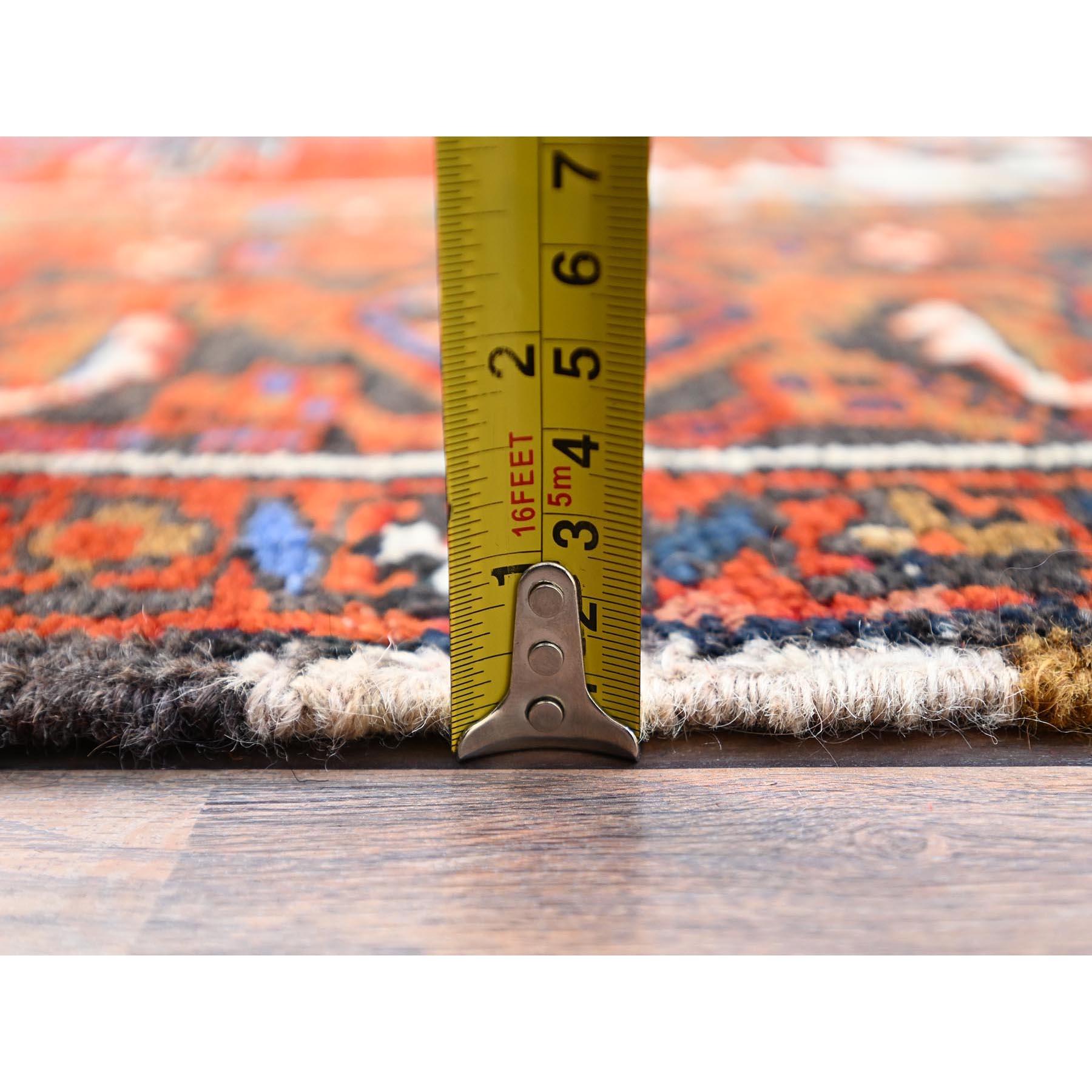 Orange Abrash Hand Knotted Vintage Persian Heriz Evenly Worn Pure Wool Rug For Sale 6