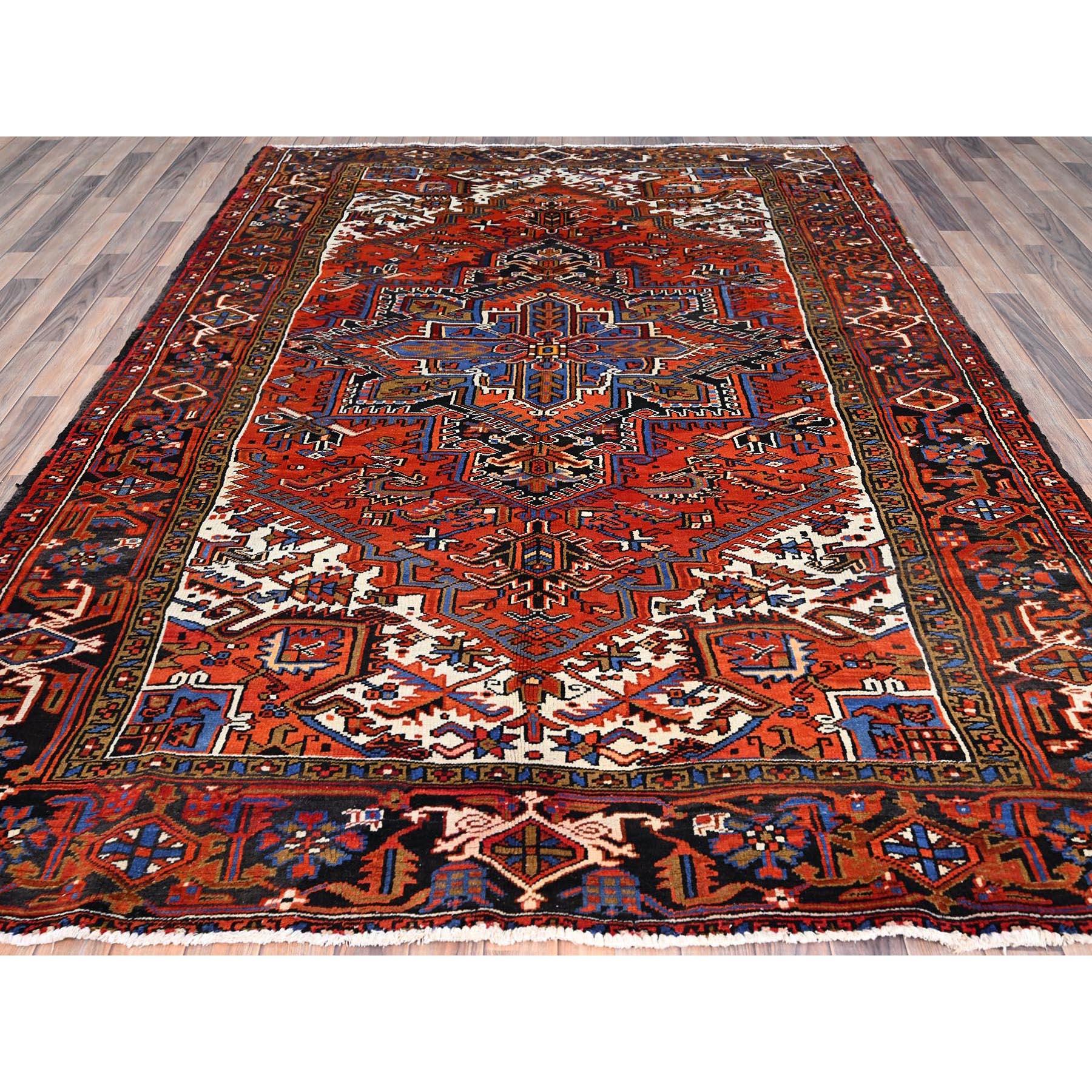 Hand-Knotted Orange Abrash Hand Knotted Vintage Persian Heriz Evenly Worn Pure Wool Rug For Sale