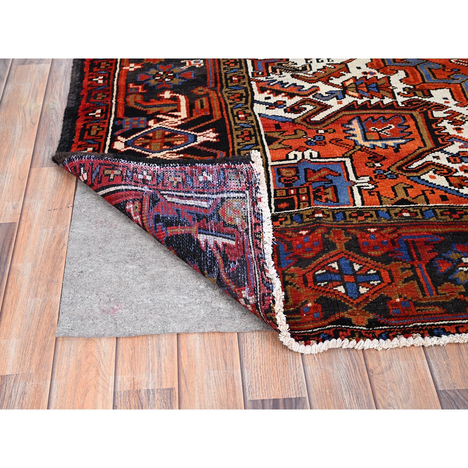 Mid-20th Century Orange Abrash Hand Knotted Vintage Persian Heriz Evenly Worn Pure Wool Rug For Sale
