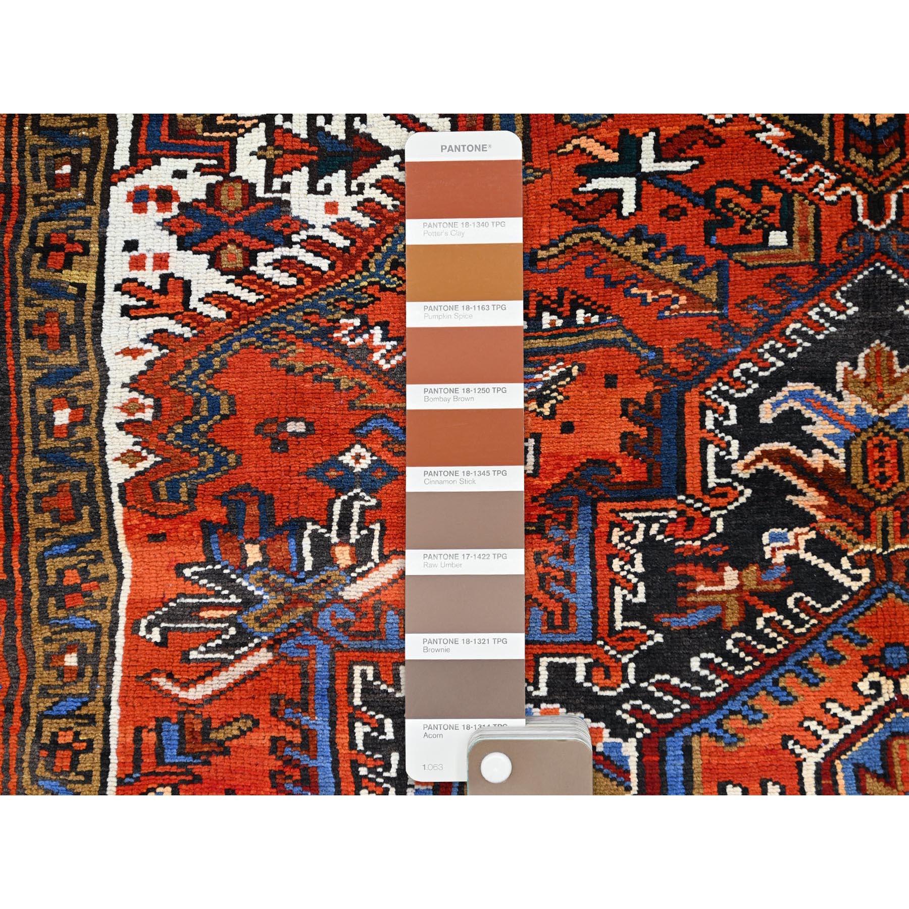 Orange Abrash Hand Knotted Vintage Persian Heriz Evenly Worn Pure Wool Rug For Sale 3