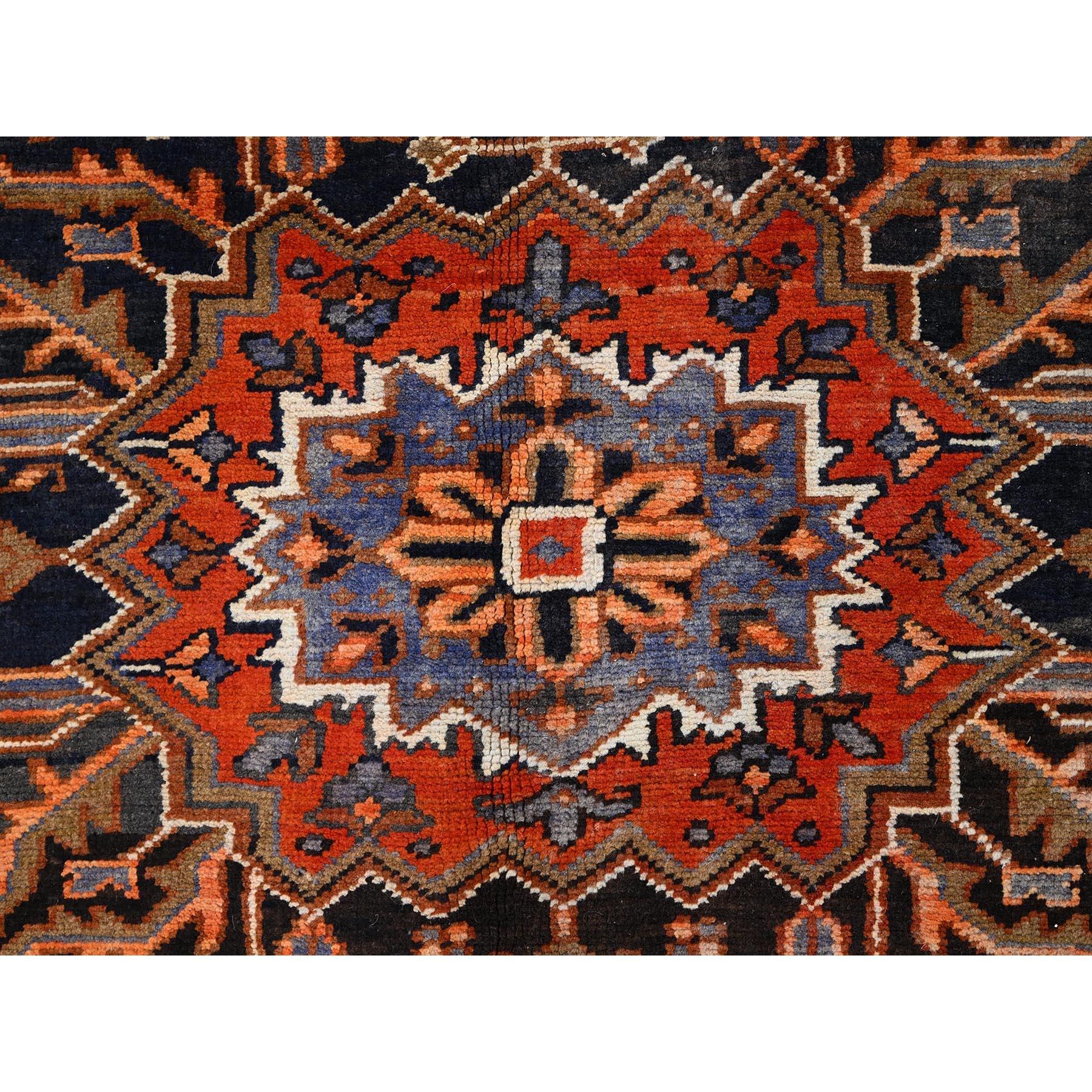 Orange Abrash Pure Wool Hand Knotted Vintage Persian Heriz Clean Oriental Rug For Sale 4