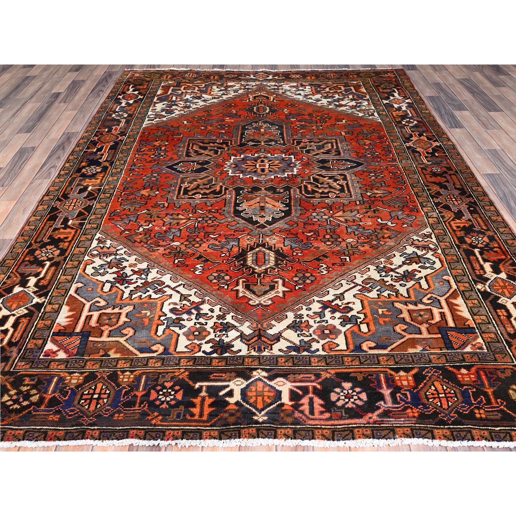 Hand-Knotted Orange Abrash Pure Wool Hand Knotted Vintage Persian Heriz Clean Oriental Rug For Sale
