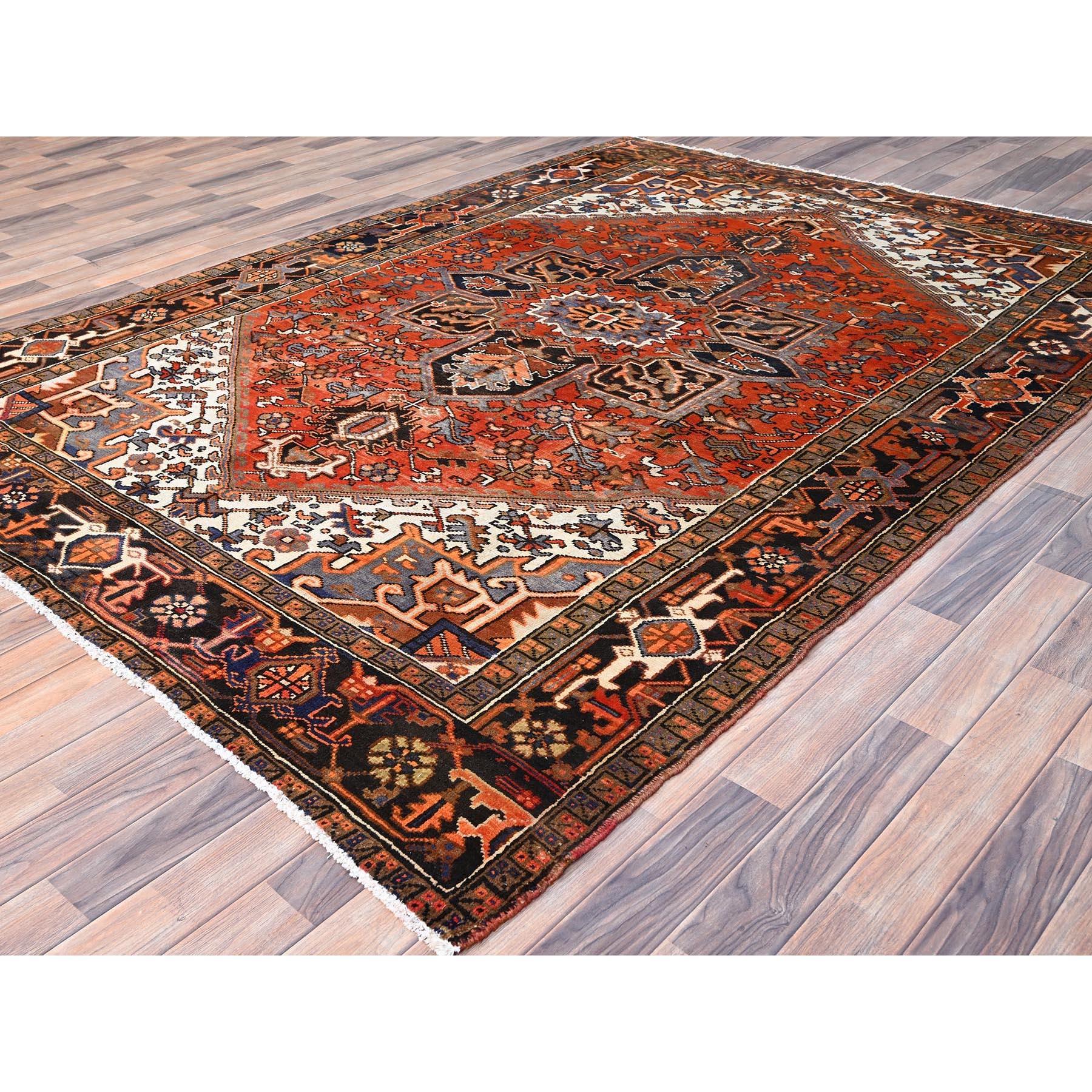 Orange Abrash Pure Wool Hand Knotted Vintage Persian Heriz Clean Oriental Rug In Good Condition For Sale In Carlstadt, NJ