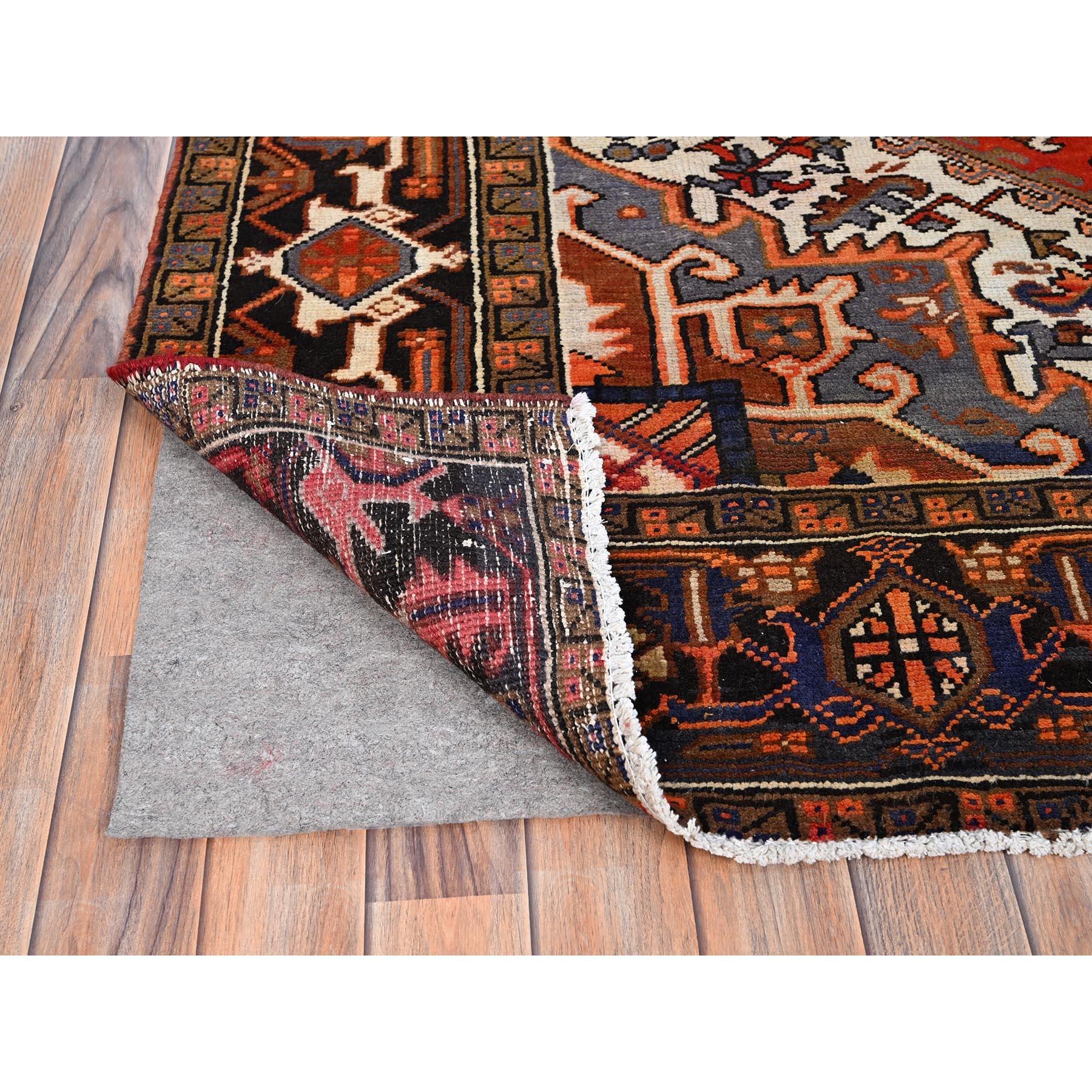 Mid-20th Century Orange Abrash Pure Wool Hand Knotted Vintage Persian Heriz Clean Oriental Rug For Sale