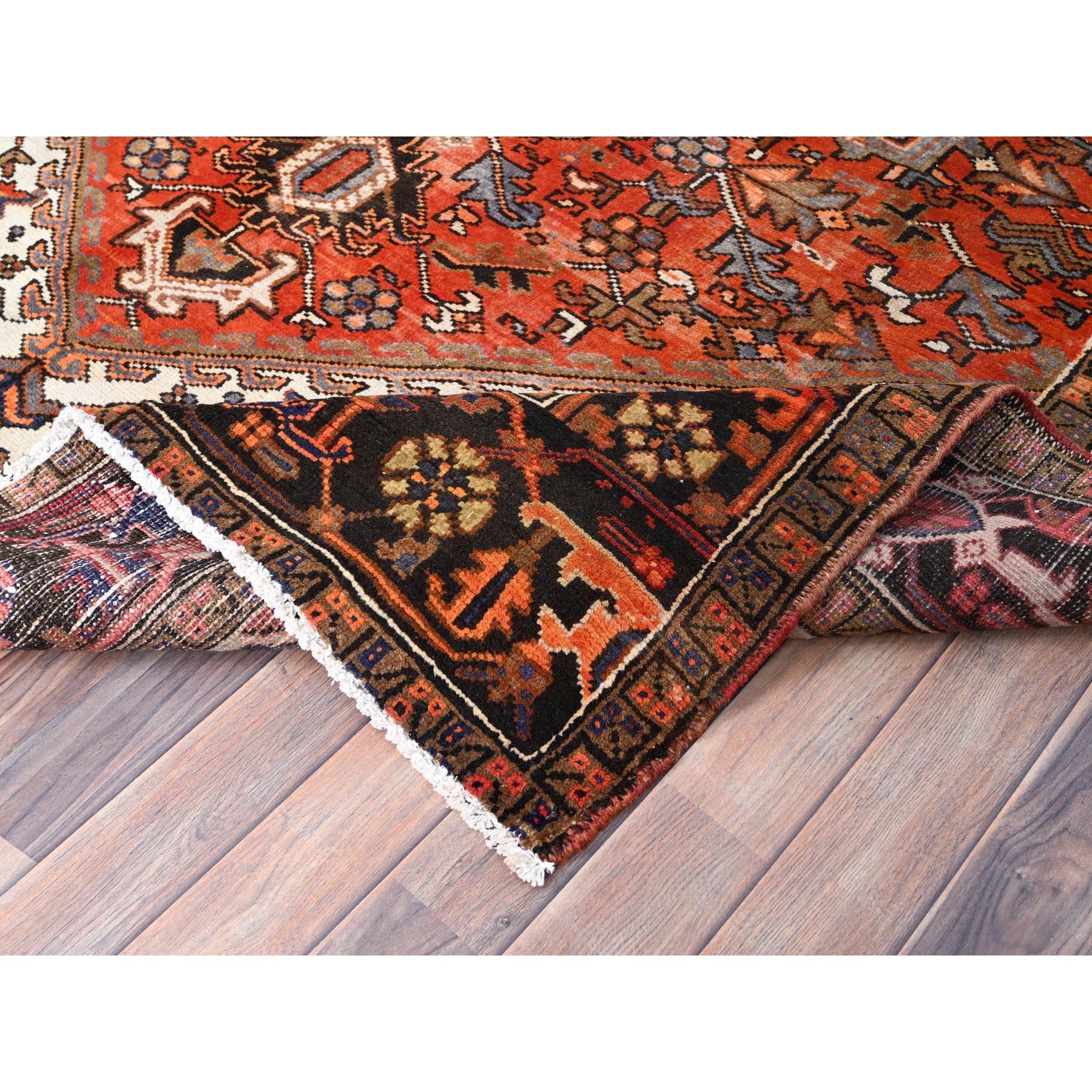 Orange Abrash Pure Wool Hand Knotted Vintage Persian Heriz Clean Oriental Rug For Sale 2