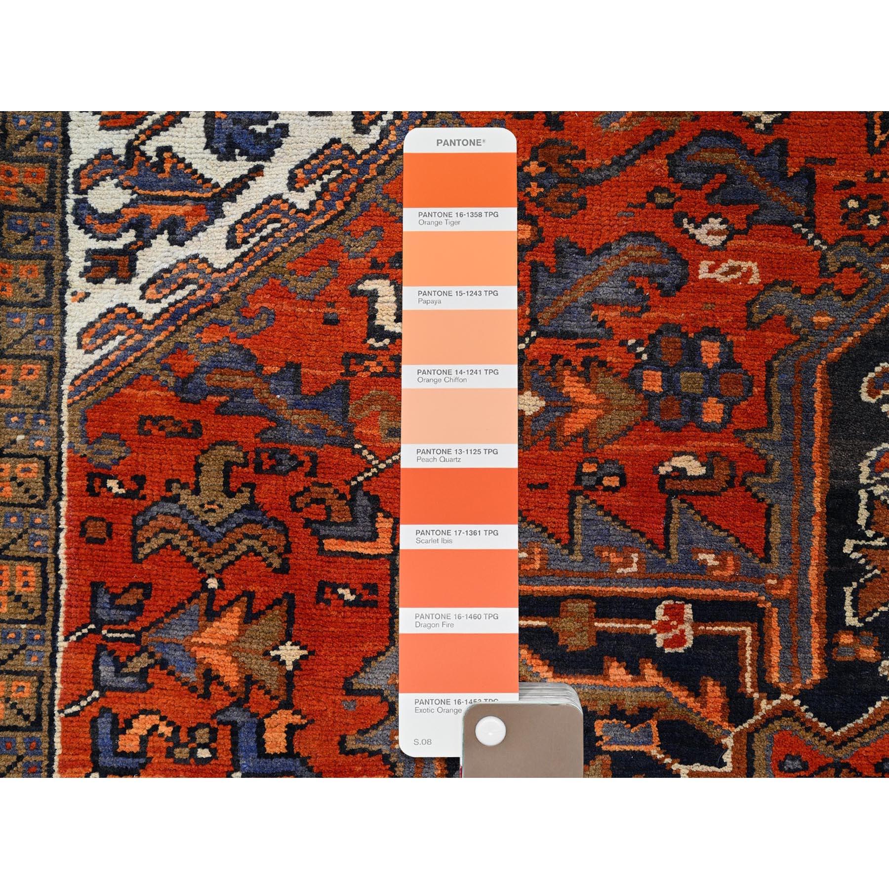 Orange Abrash Pure Wool Hand Knotted Vintage Persian Heriz Clean Oriental Rug For Sale 3