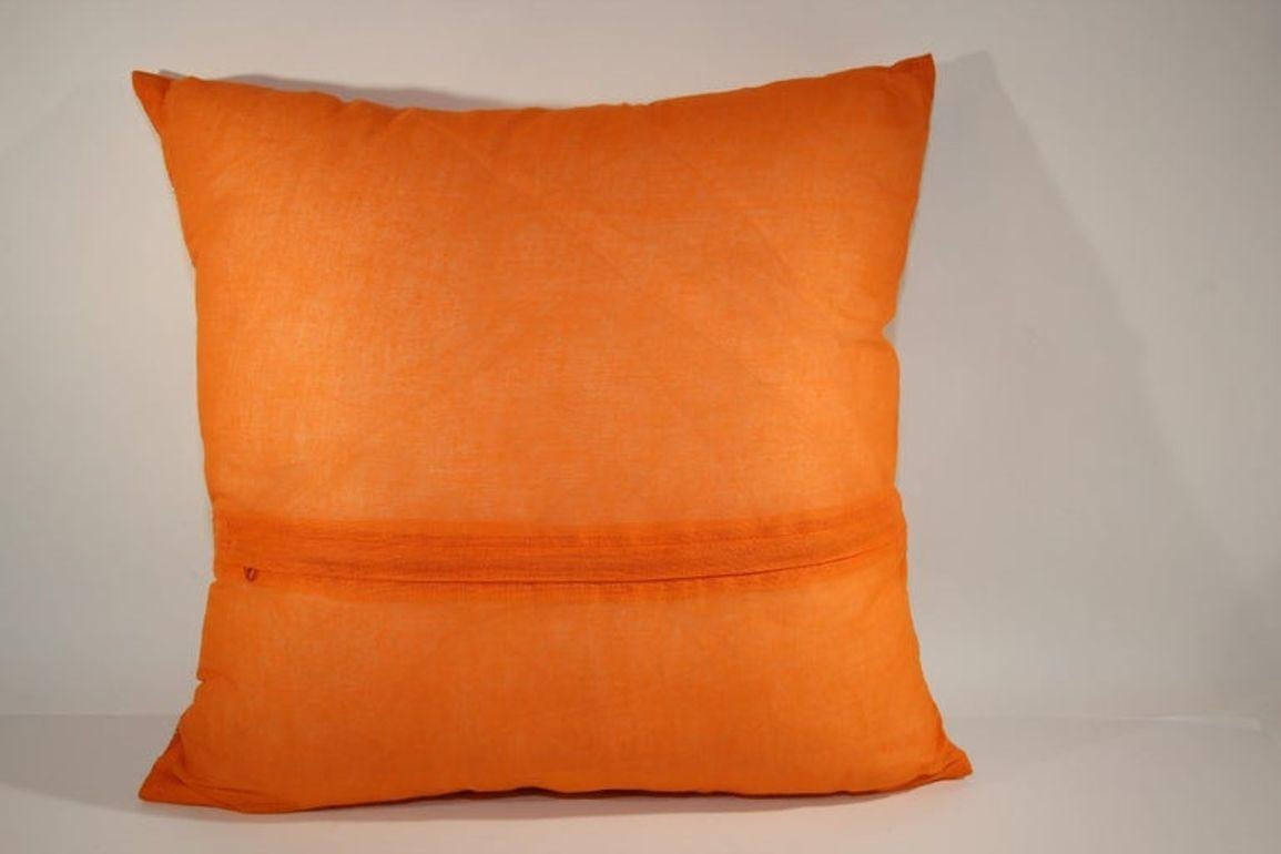 Orange Accent Throw Pillow Embellished with Sequins and Beads For Sale 2