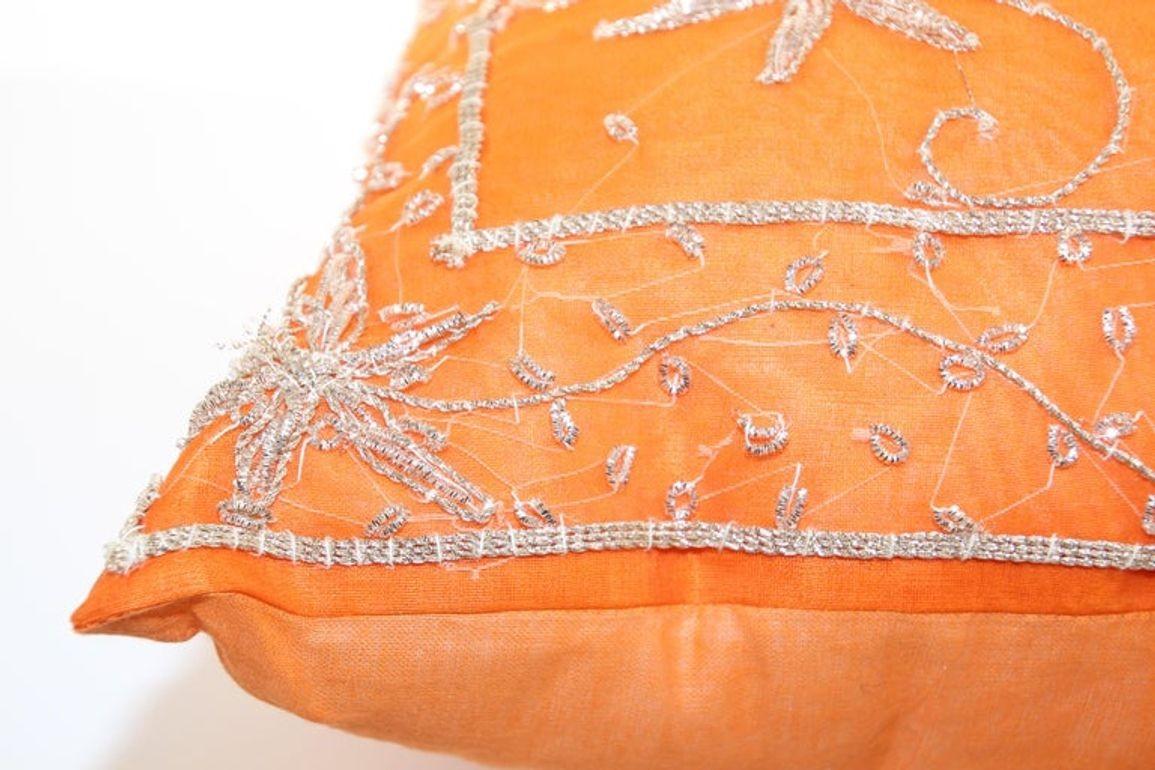 Orange Accent Throw Pillow Embellished with Sequins and Beads For Sale 3