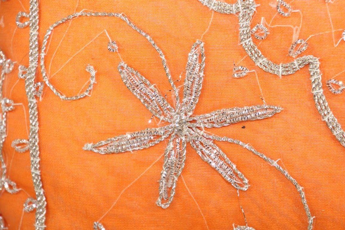 Orange Accent Throw Pillow Embellished with Sequins and Beads For Sale 5