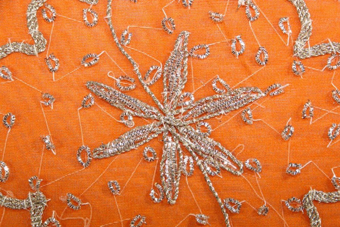 Orange Accent Throw Pillow Embellished with Sequins and Beads For Sale 6