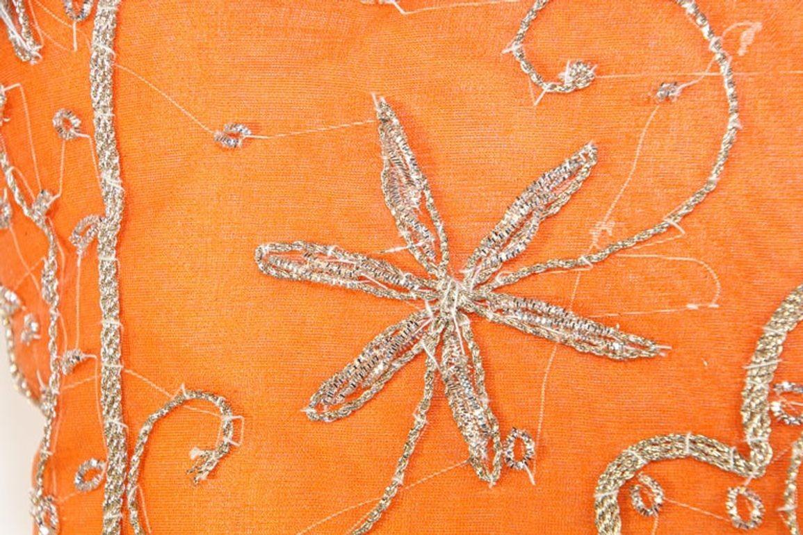 Orange Accent Throw Pillow Embellished with Sequins and Beads For Sale 7