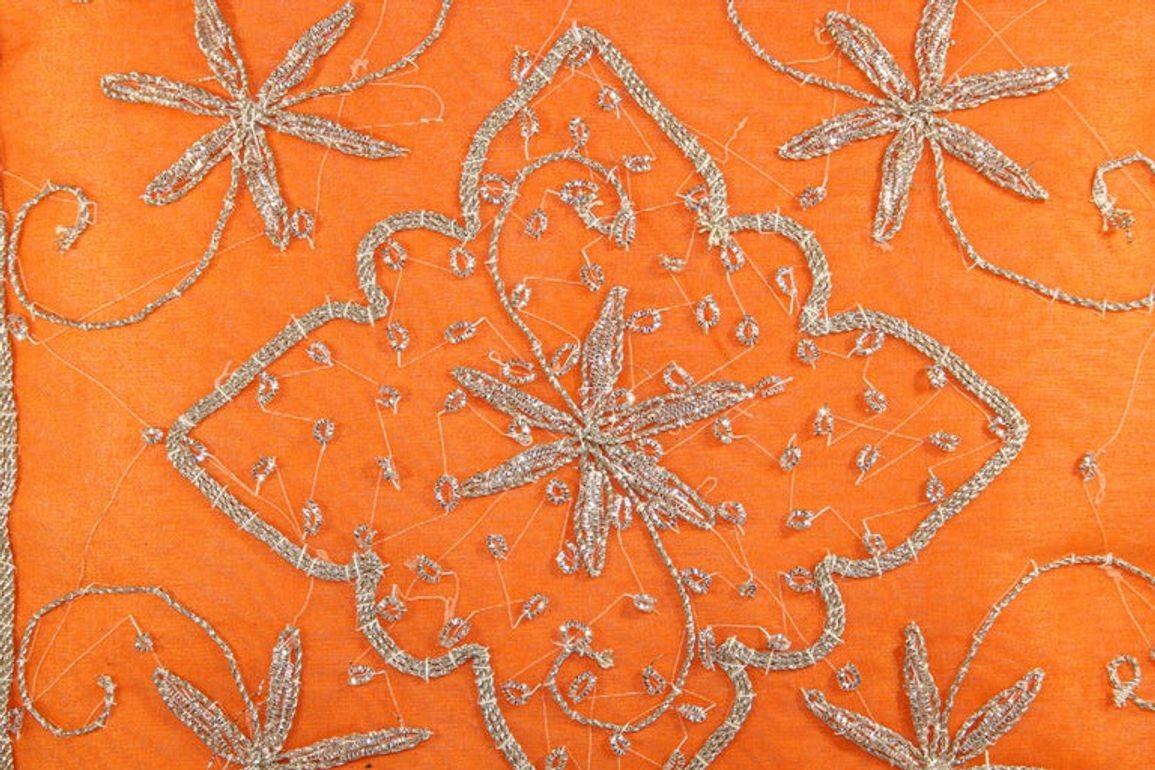 Anglo Raj Orange Accent Throw Pillow Embellished with Sequins and Beads For Sale