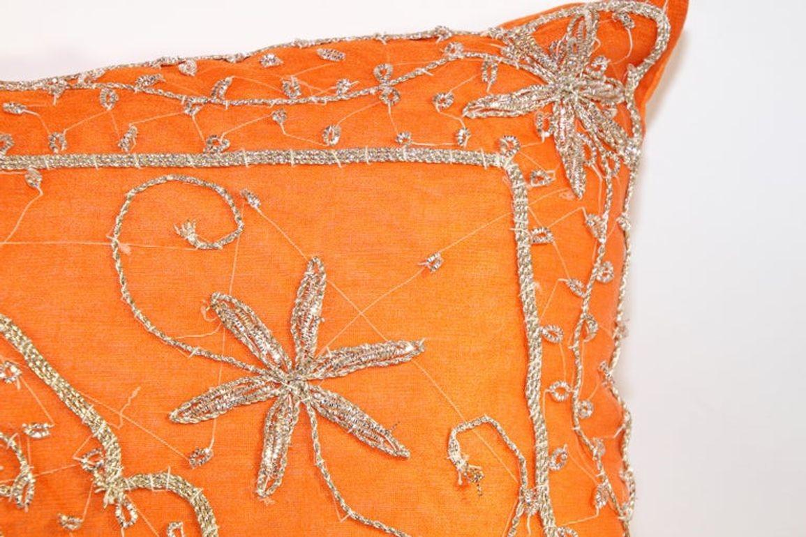 Orange Accent Throw Pillow Embellished with Sequins and Beads In Good Condition For Sale In Moreno Valley, CA