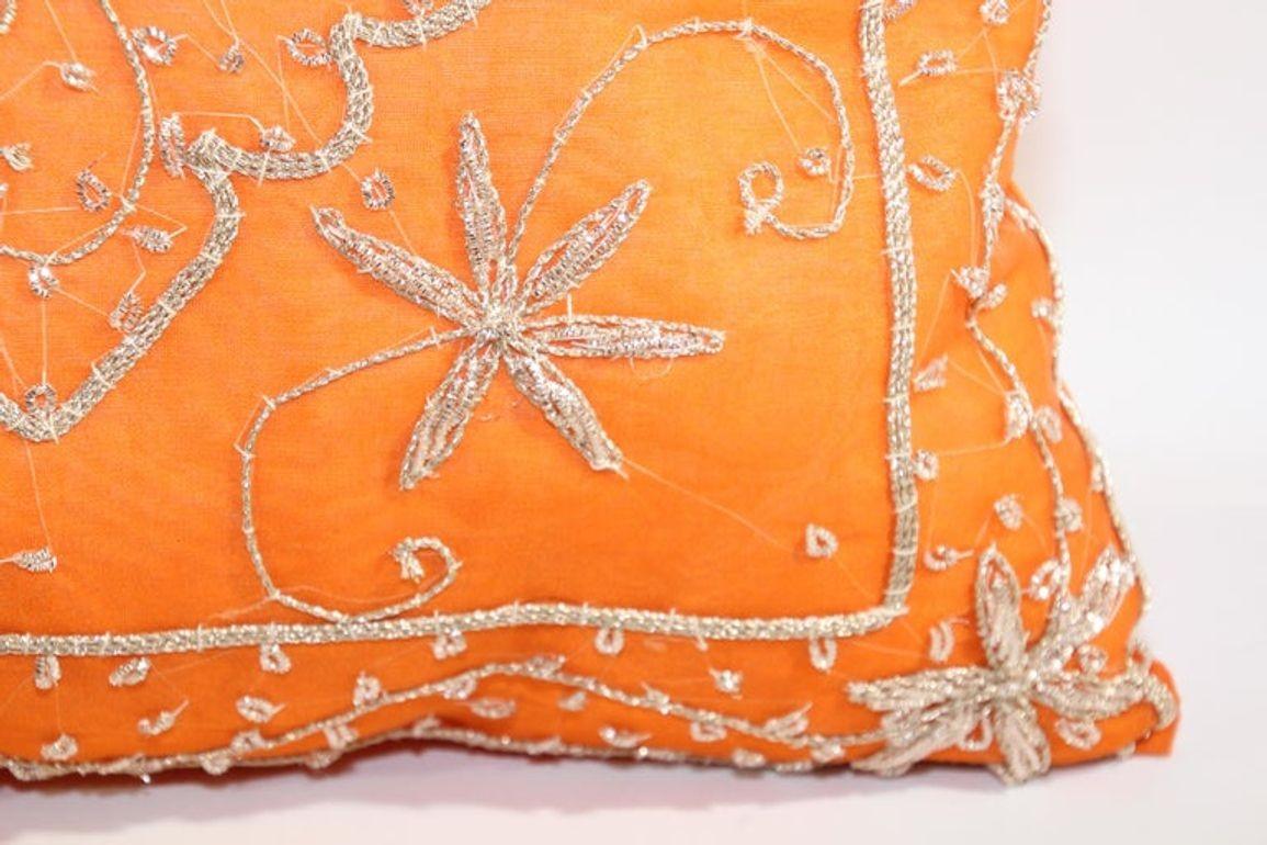 20th Century Orange Accent Throw Pillow Embellished with Sequins and Beads For Sale