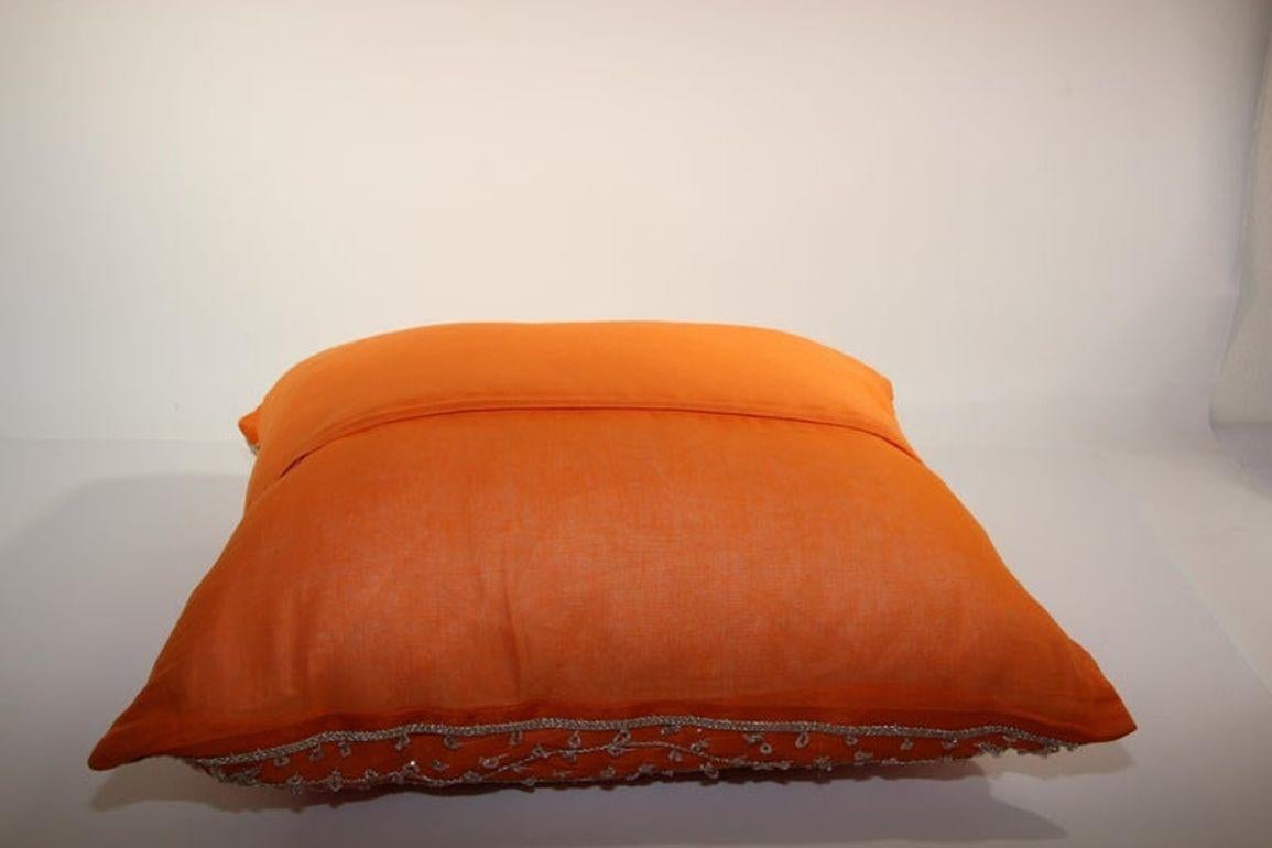 Orange Accent Throw Pillow Embellished with Sequins and Beads For Sale 1