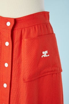 Orange acetate A Line skirt with white snaps middle front Courrèges