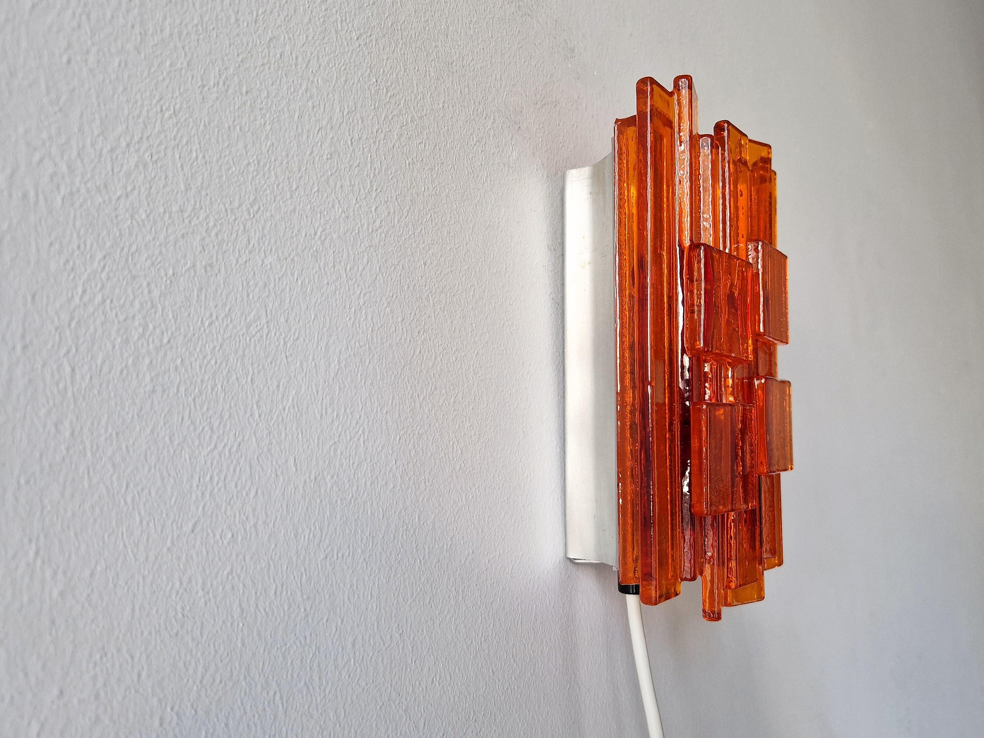 Mid-Century Modern Orange Acrylic and Metal Wall Lamp by Claus Bolby for Cebo Industri, Denmark For Sale