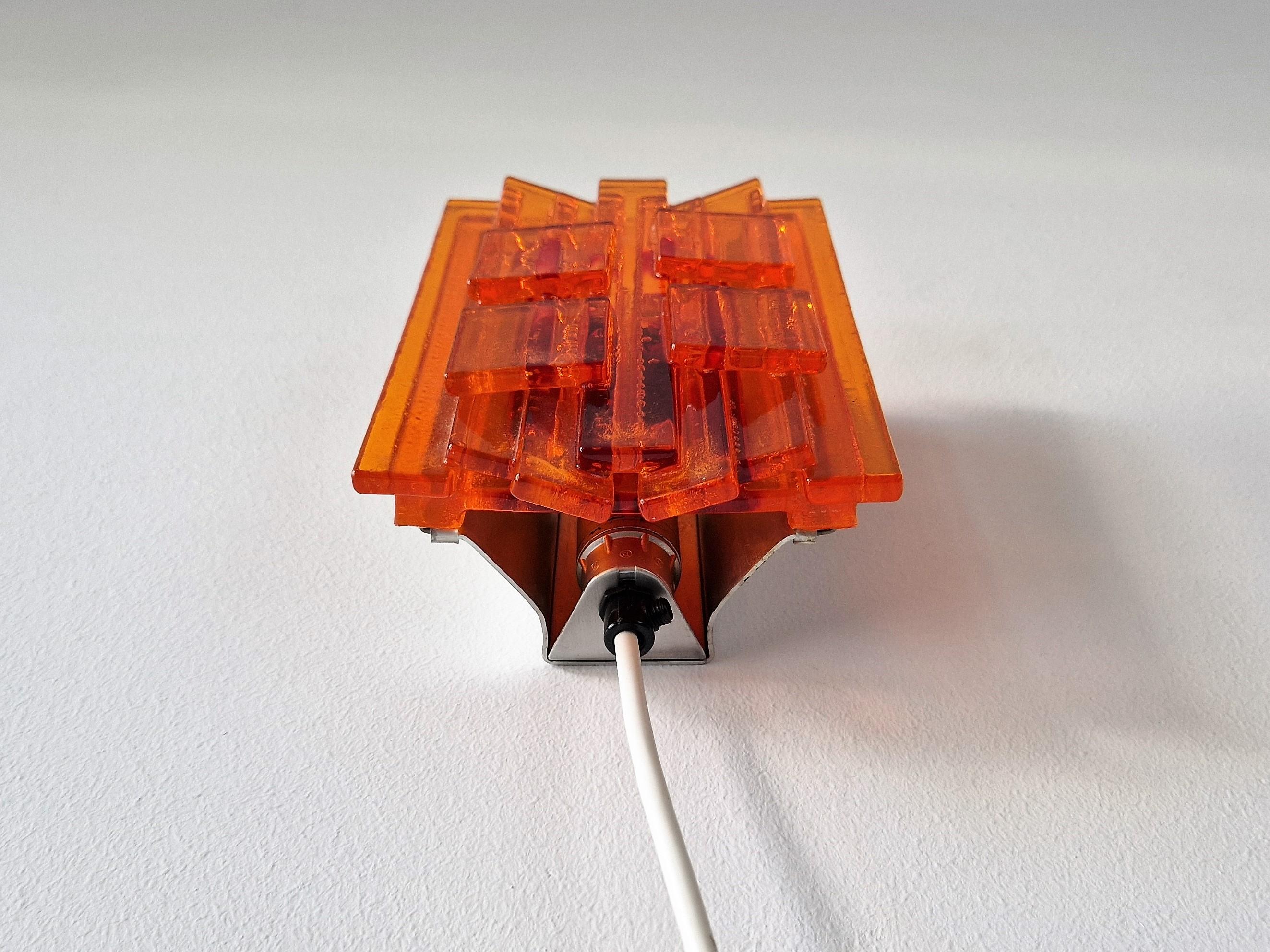 Danish Orange Acrylic and Metal Wall Lamp by Claus Bolby for Cebo Industri, Denmark For Sale